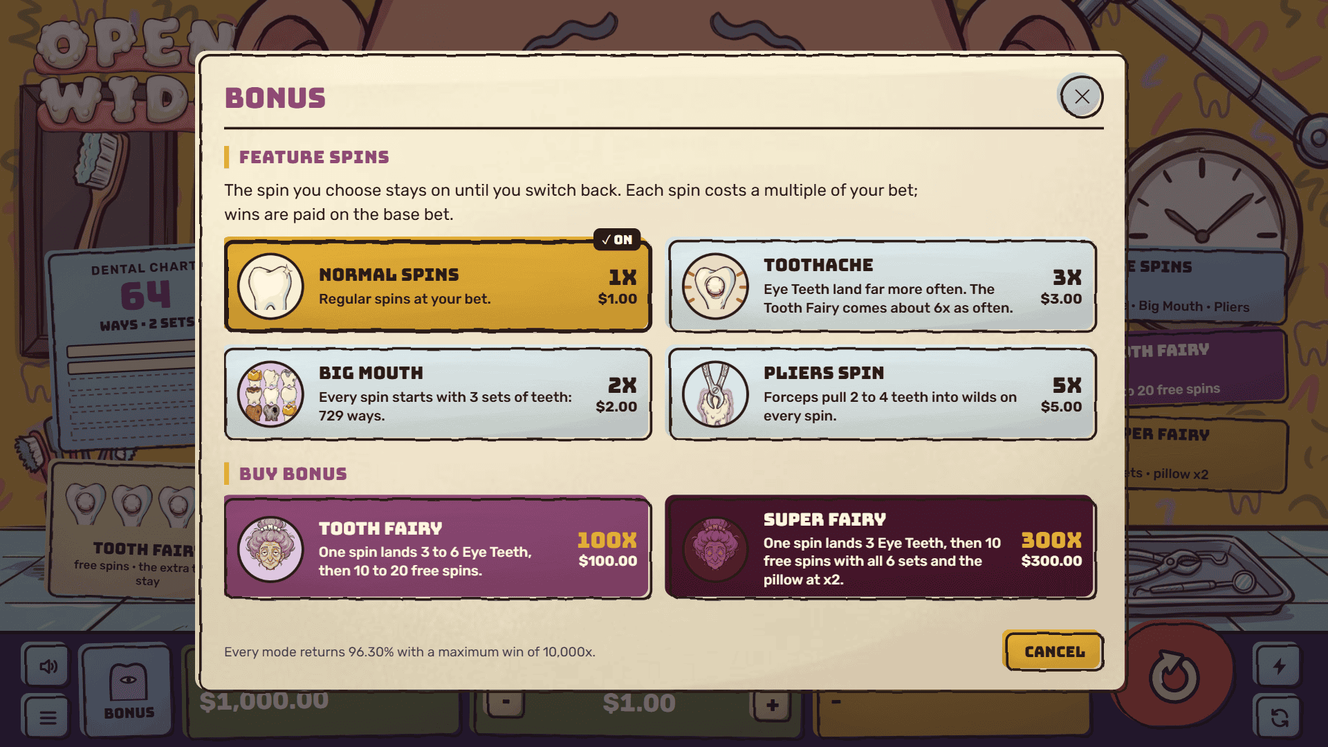 Open Wide bonus buy menu
