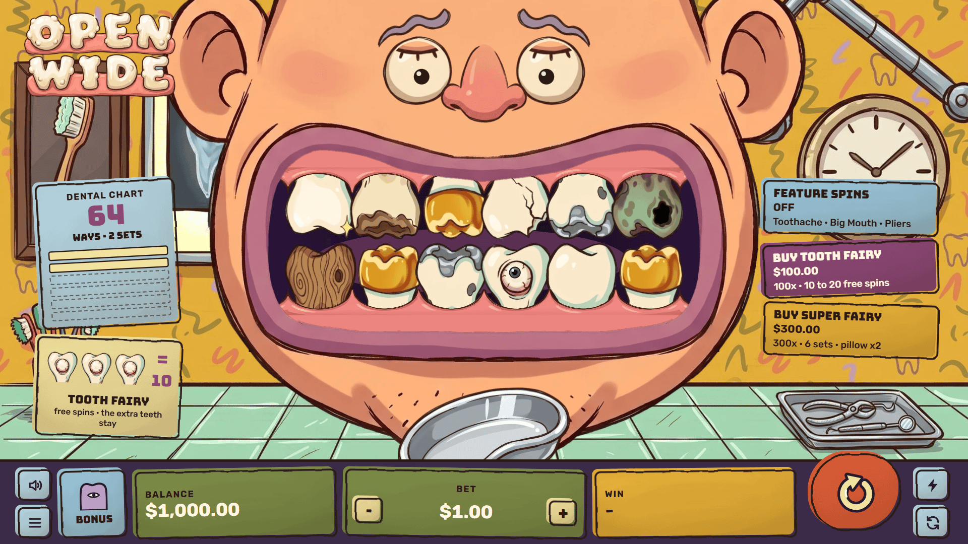 Open Wide slot gameplay reels