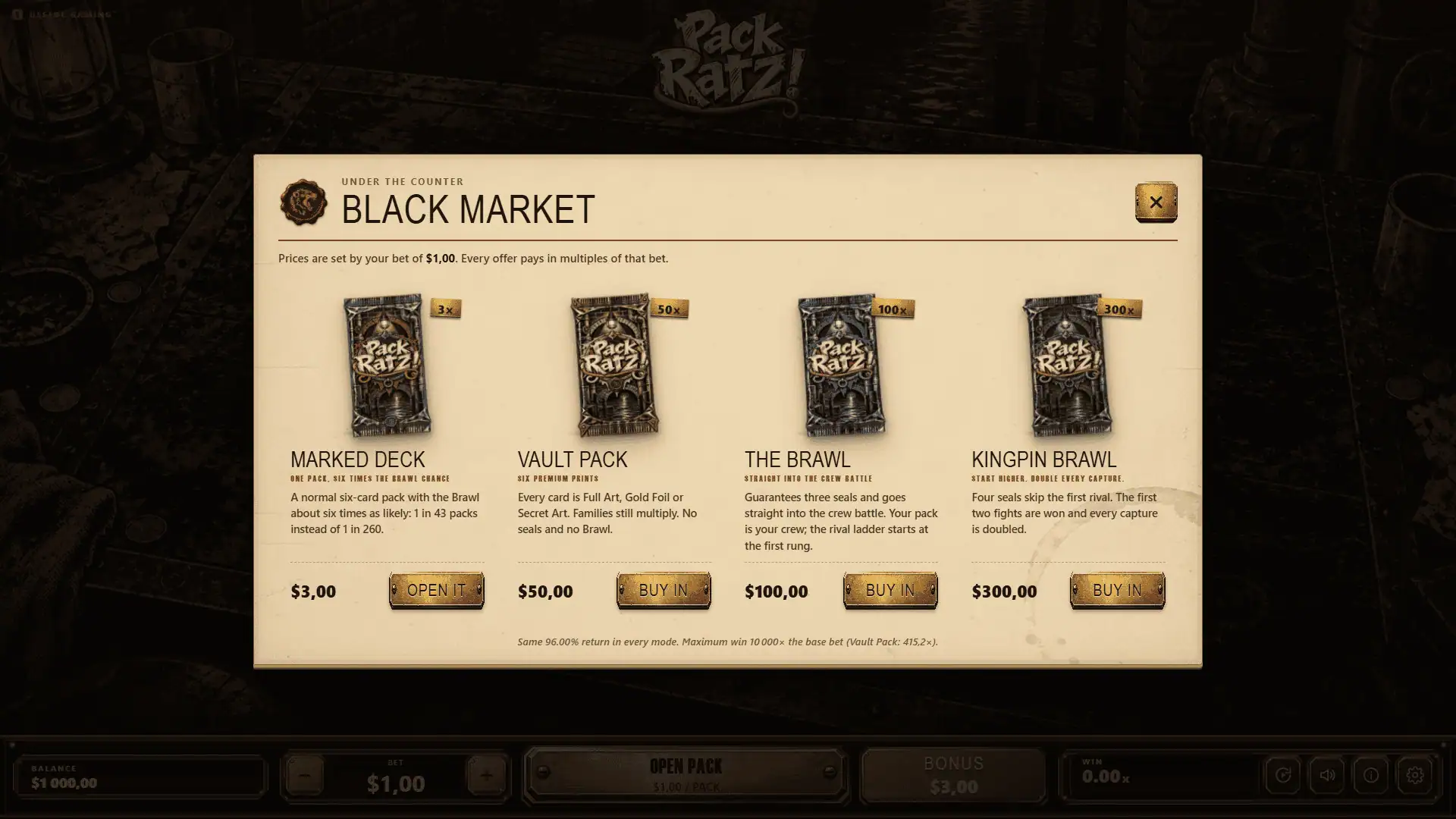 Pack Ratz! bonus buy menu