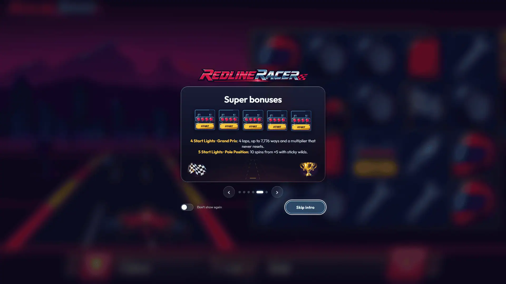 Redline Racer slot intro screen