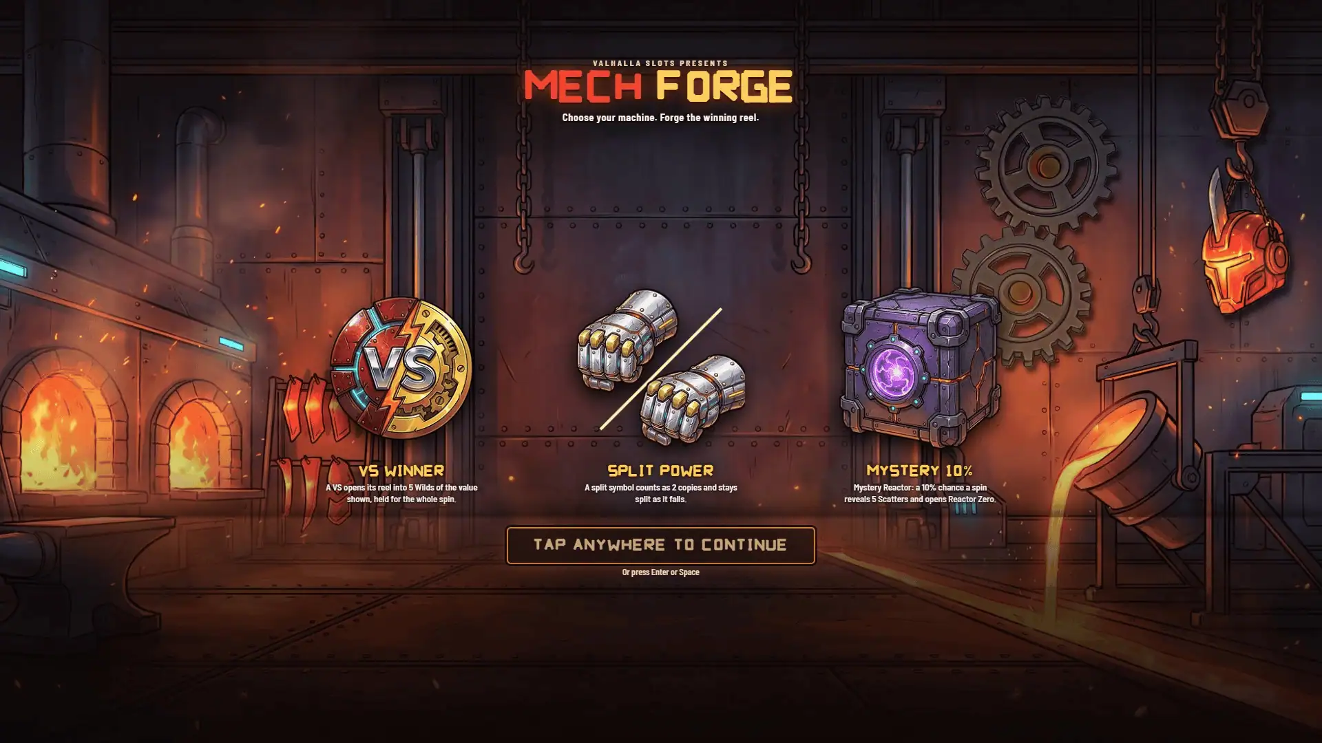 Mech Forge slot intro screen