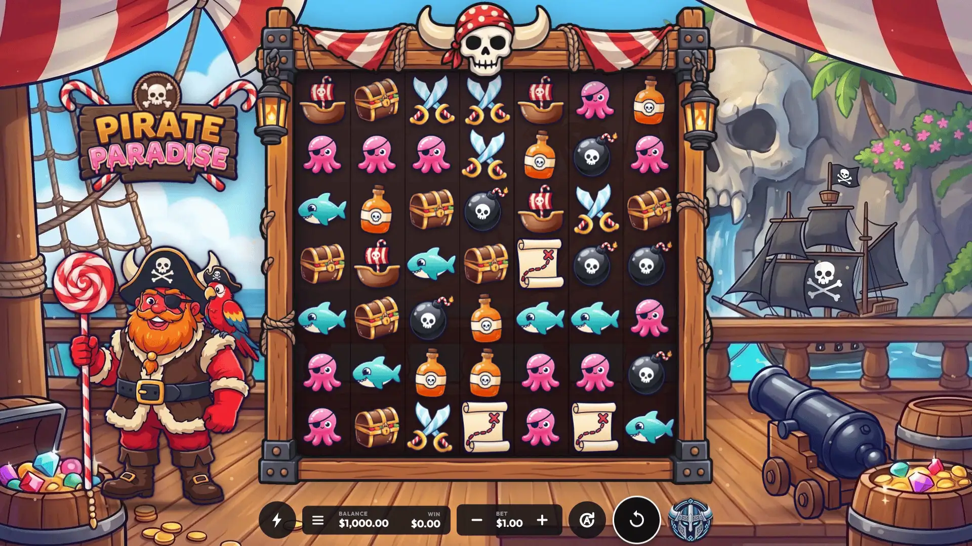 Pirate Paradise slot gameplay reels