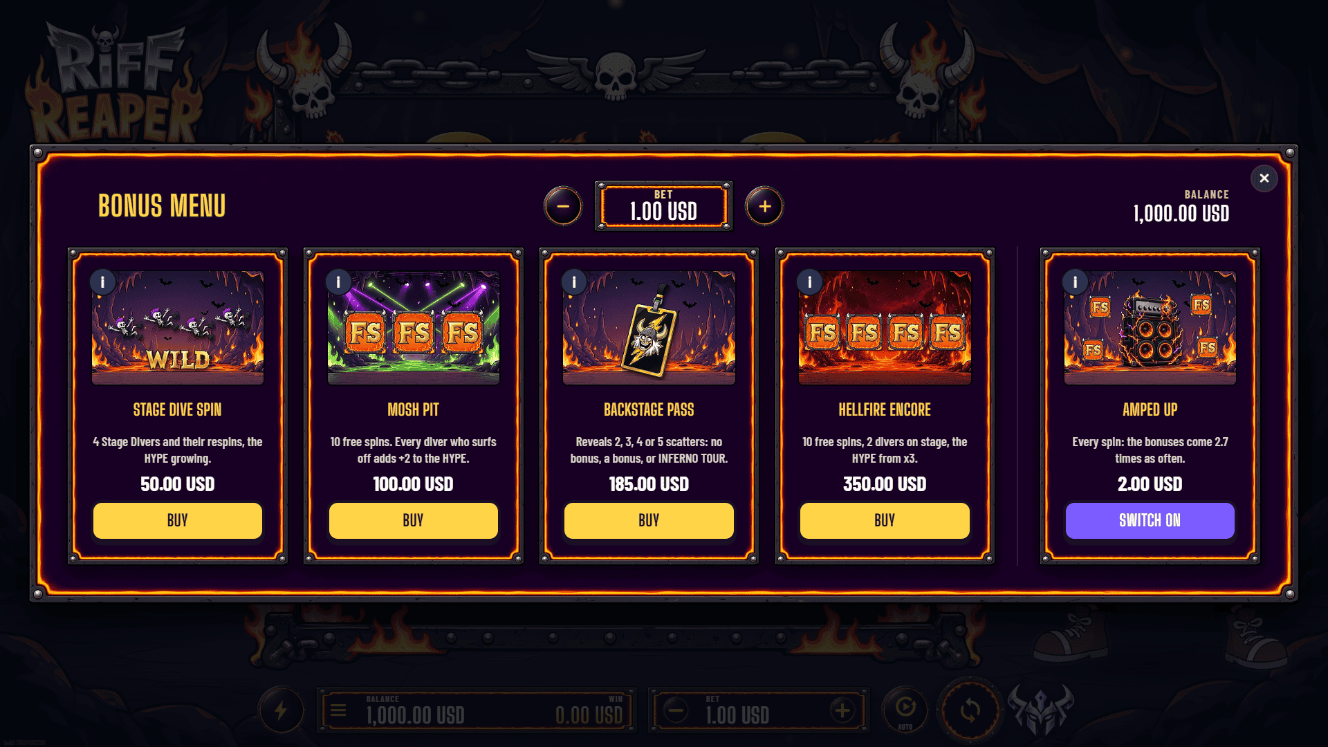Riff Reaper bonus buy menu