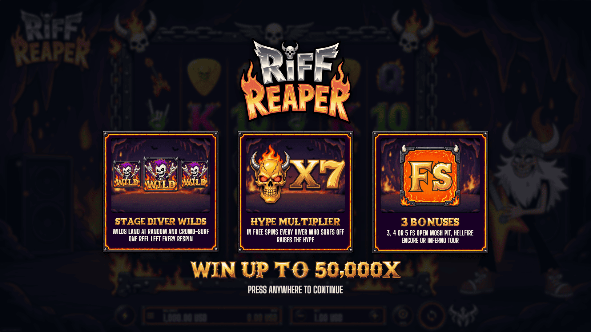 Riff Reaper slot intro screen