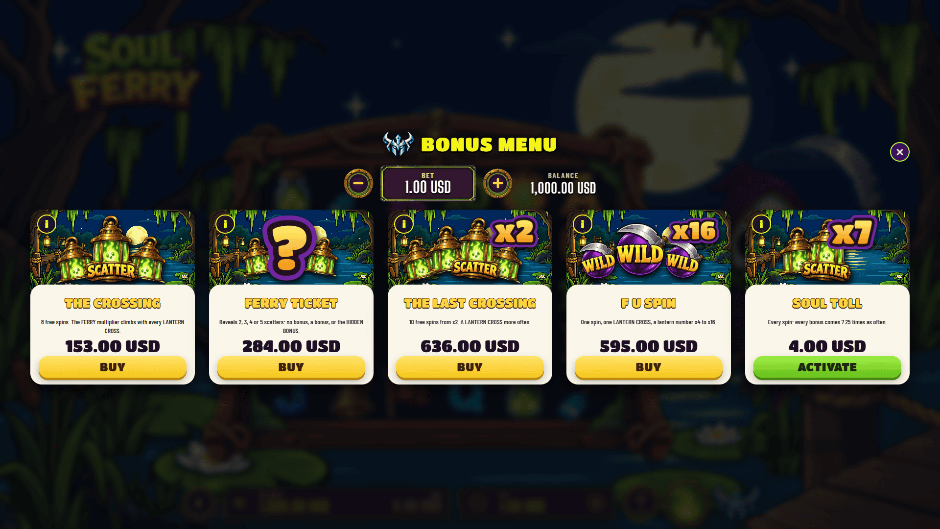 Soul Ferry bonus buy menu