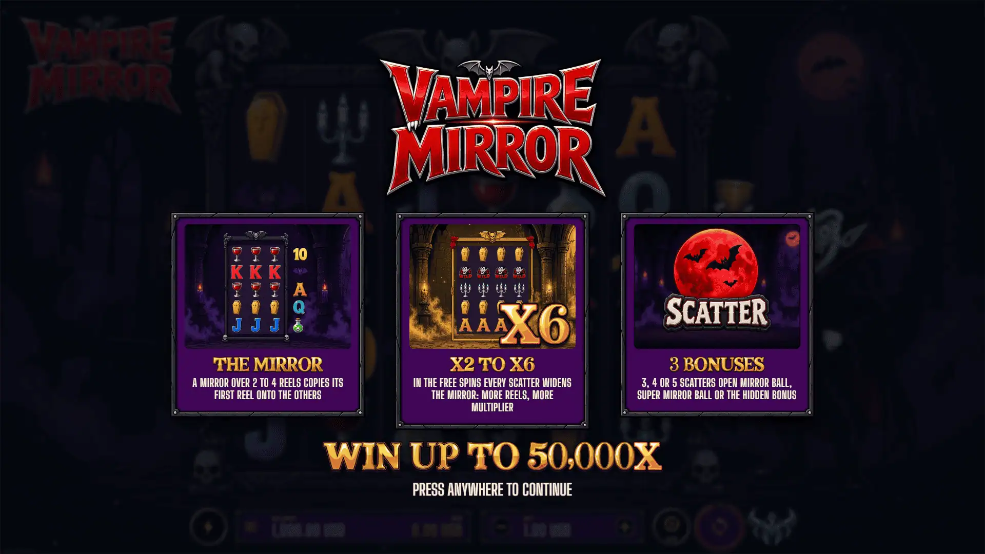 Vampire Mirror slot intro screen