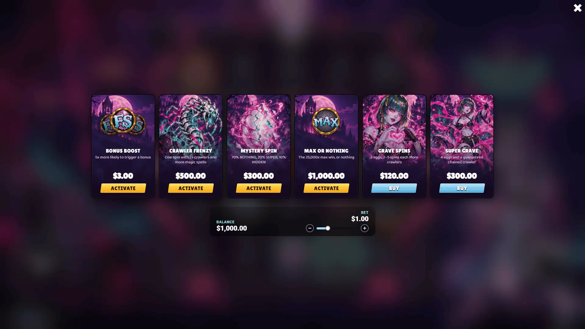 Undead High bonus buy menu