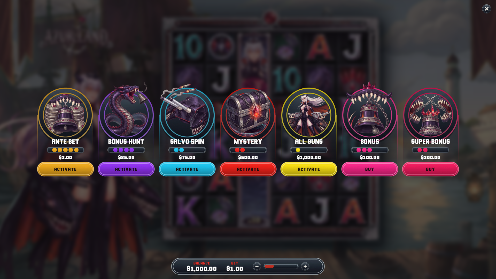 Azure Land bonus buy menu
