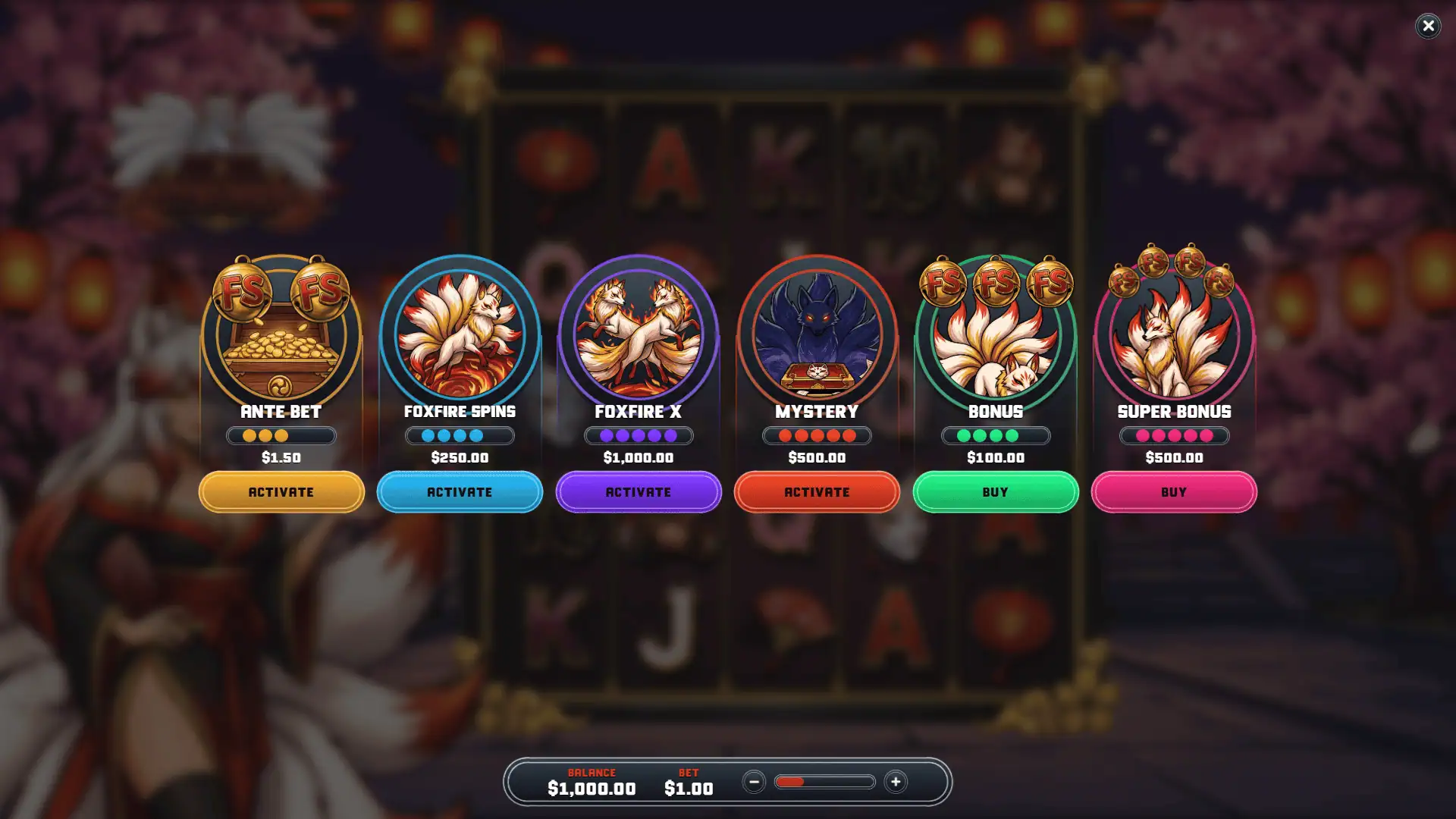 Kitsunebi bonus buy menu