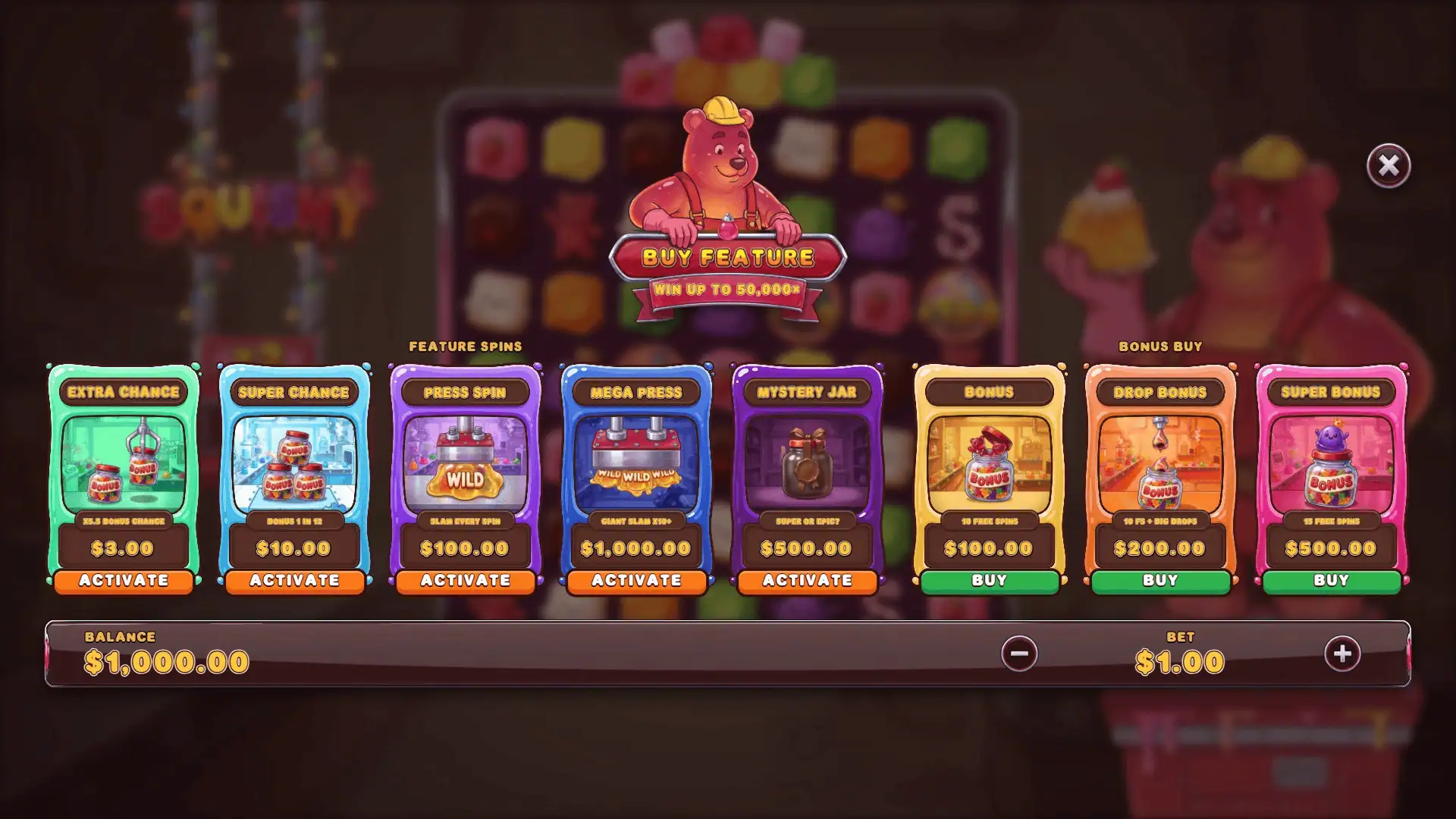 Squishy bonus buy menu