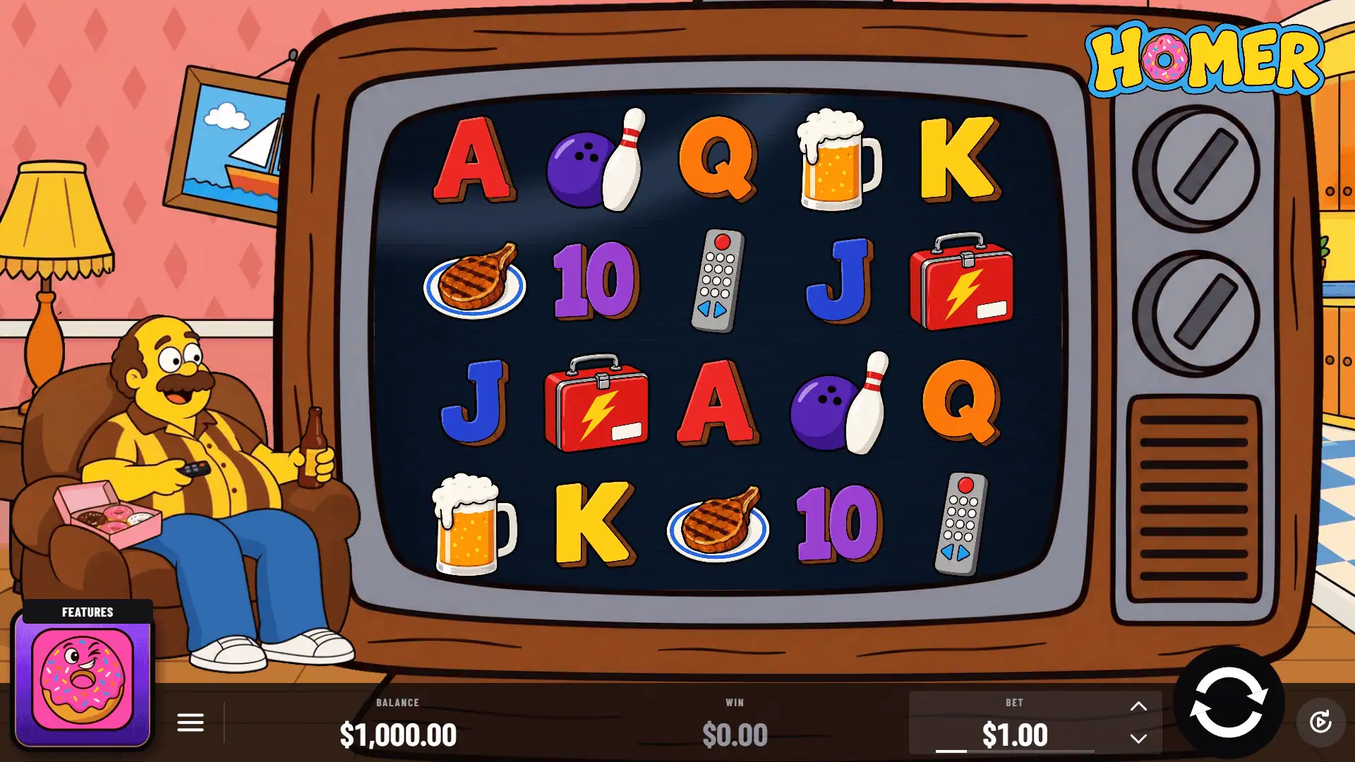 Homer slot gameplay reels