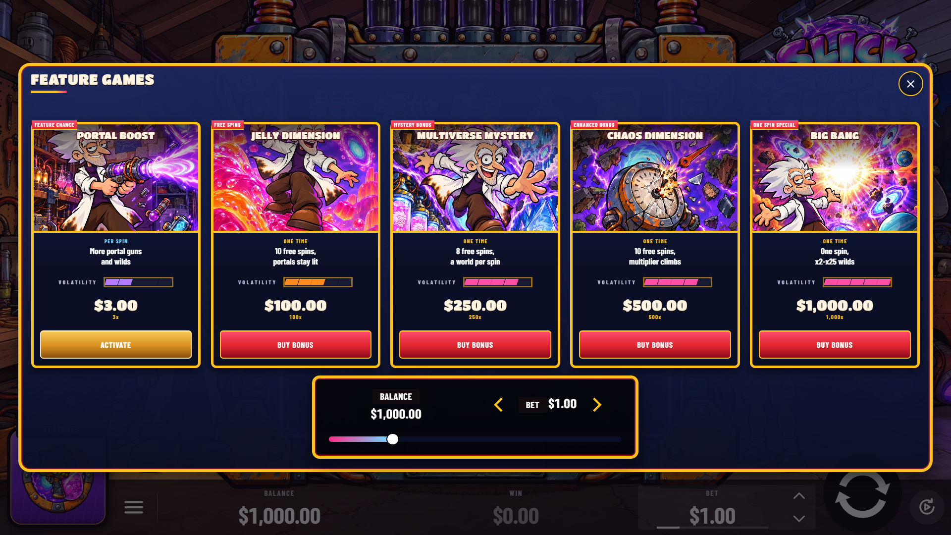 Slick and Shorty bonus buy menu