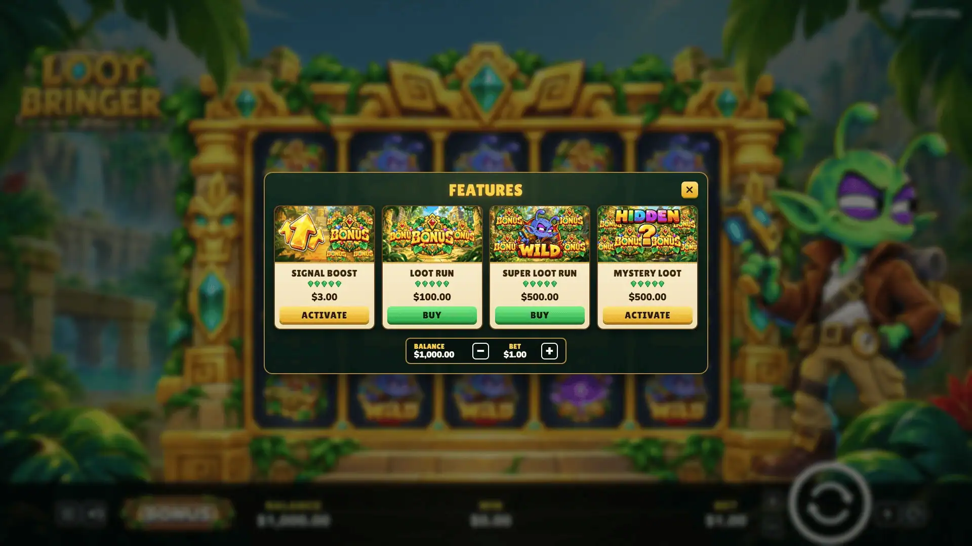 Loot Bringer bonus buy menu