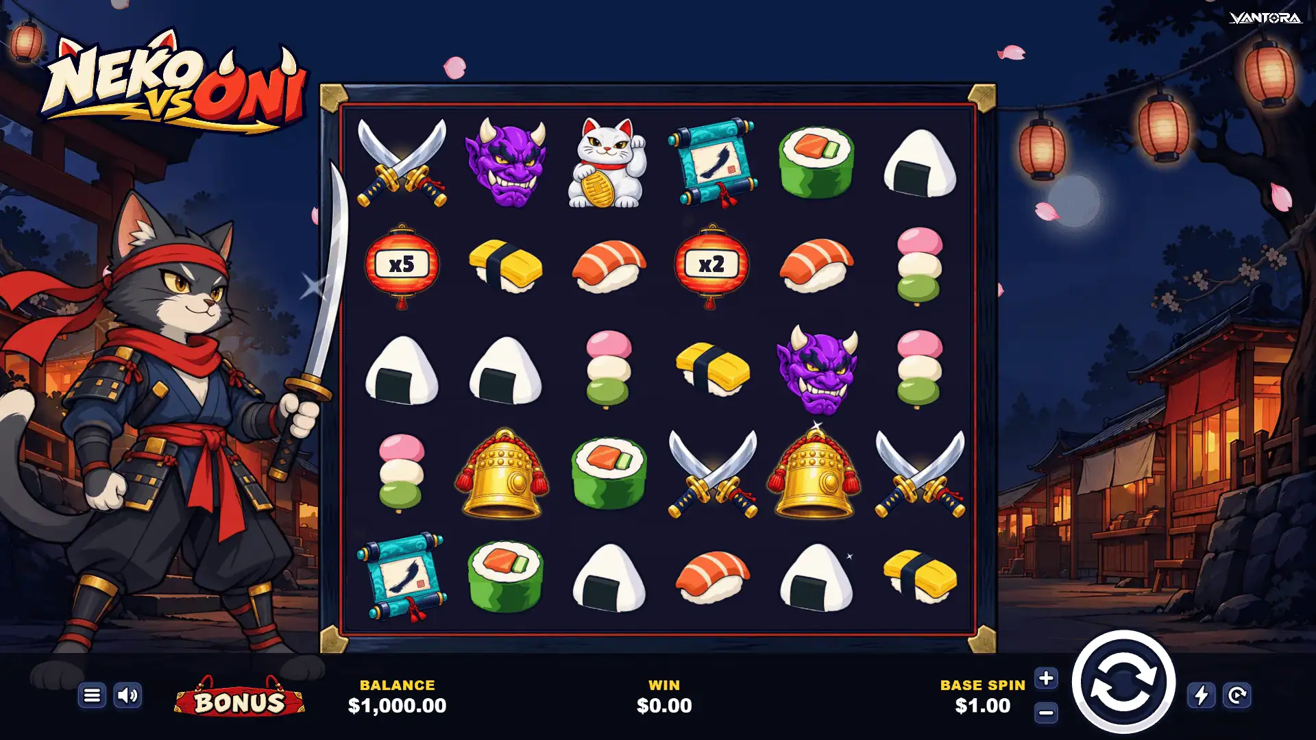 Neko vs Oni slot gameplay reels