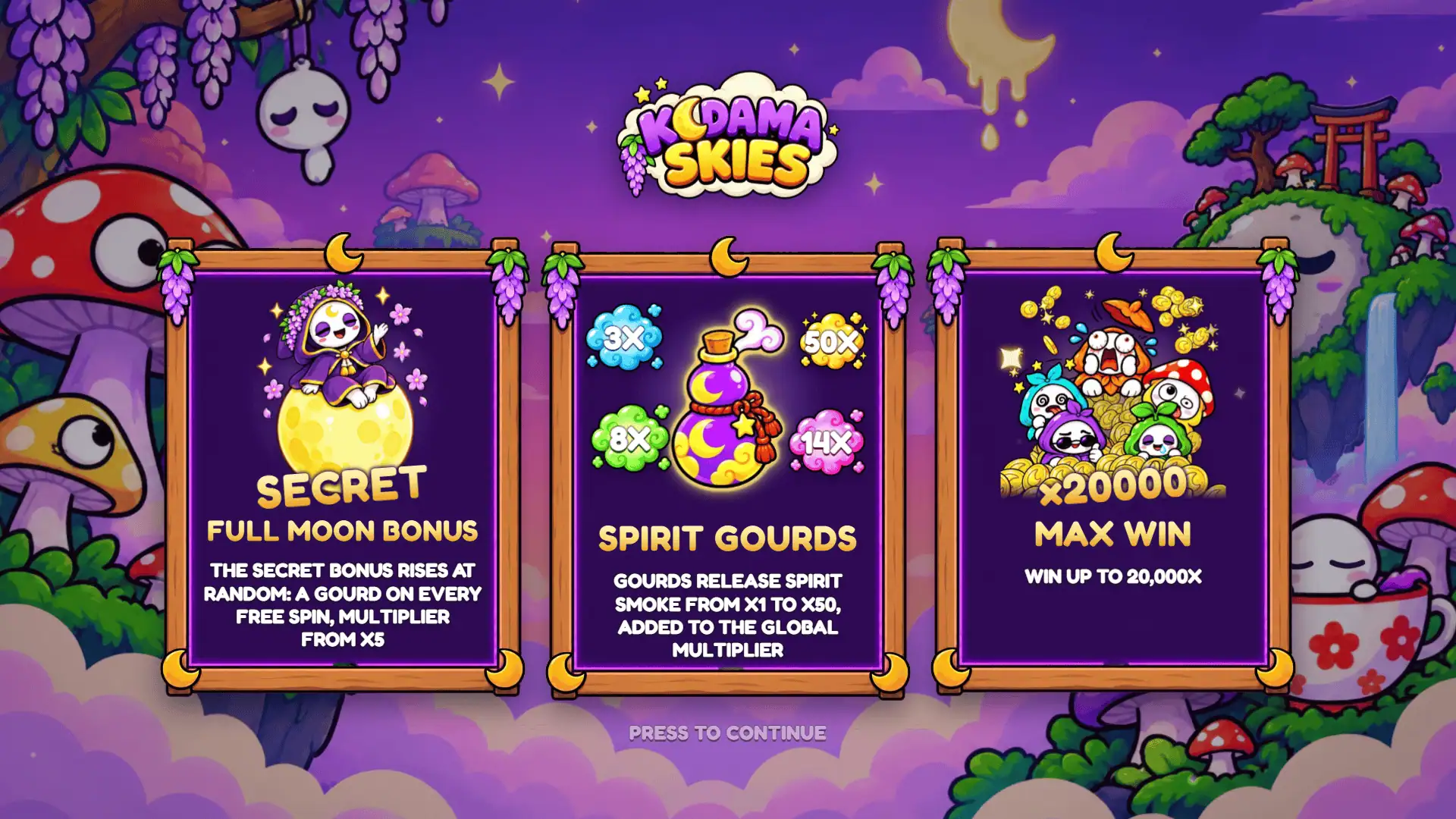 Kodama Skies slot intro screen
