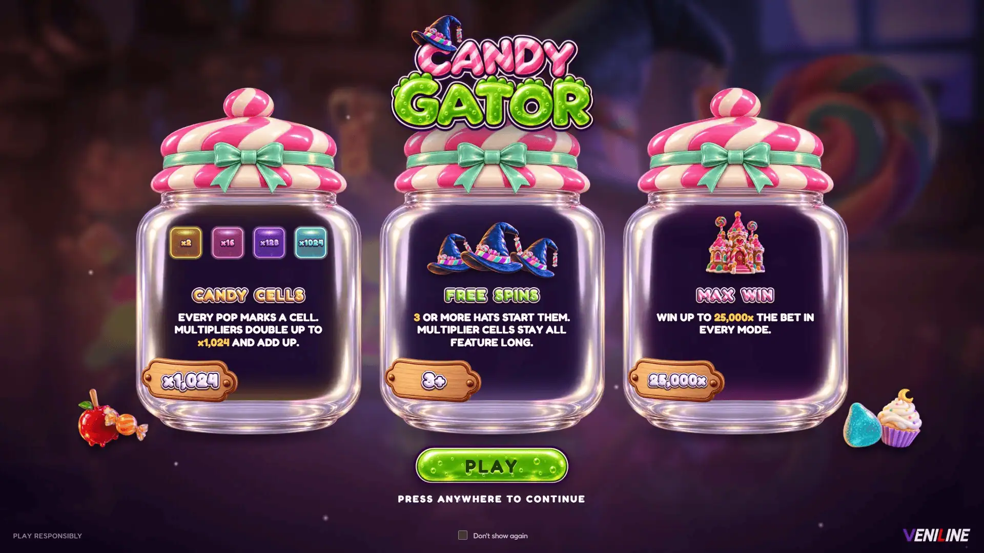 Candy Gator slot intro screen