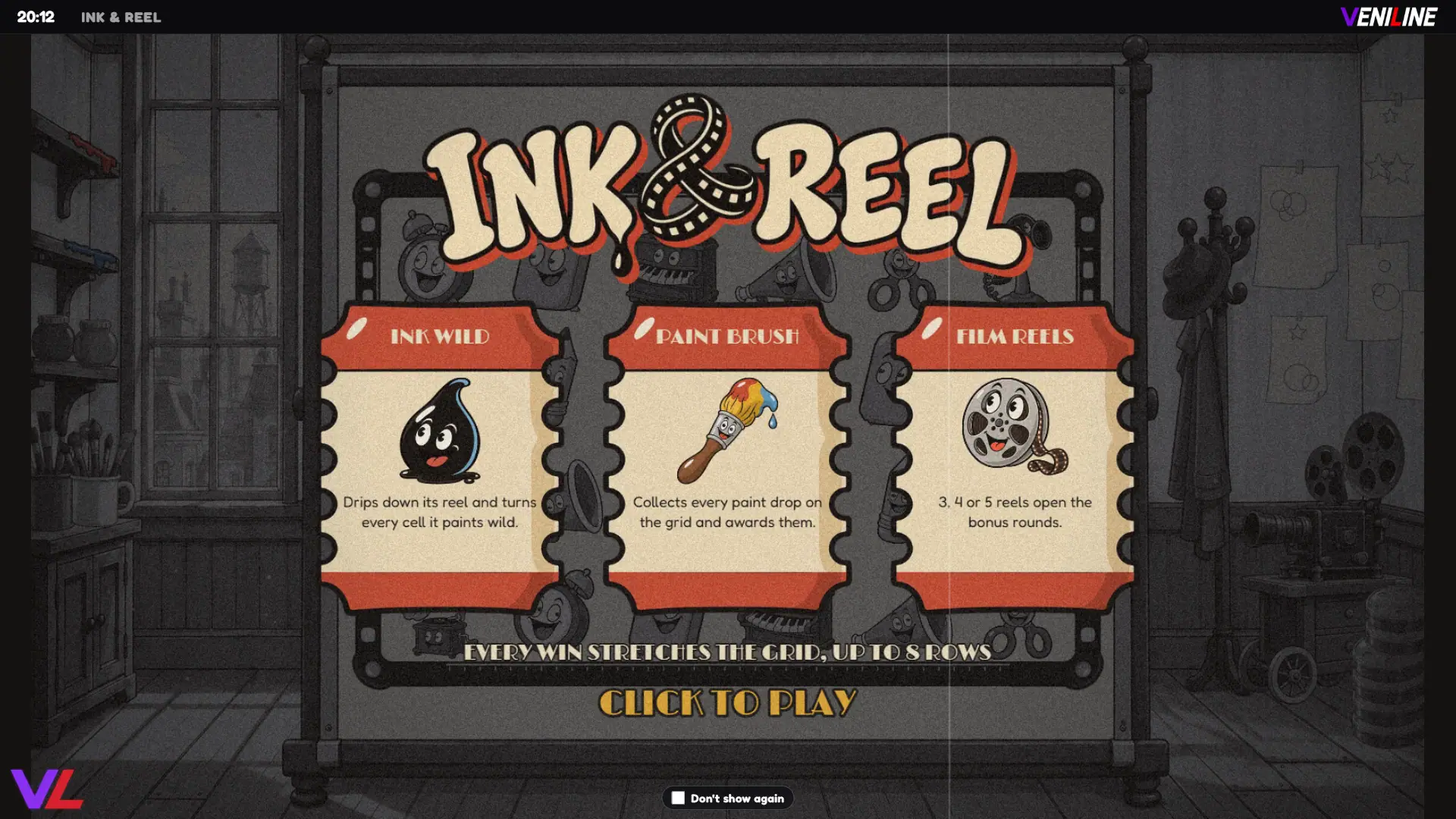 Ink & Reel slot intro screen