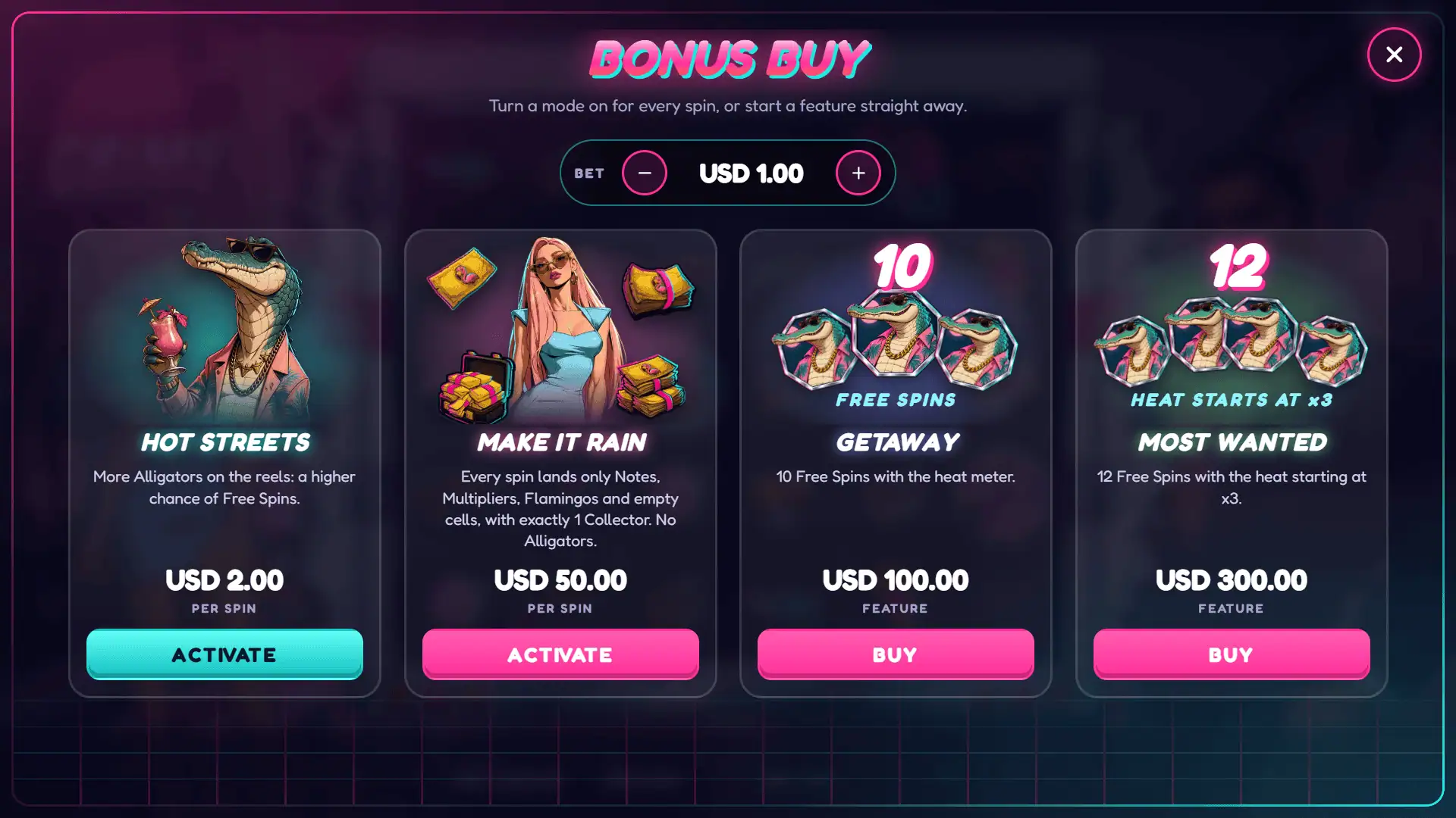Neon Crime bonus buy menu