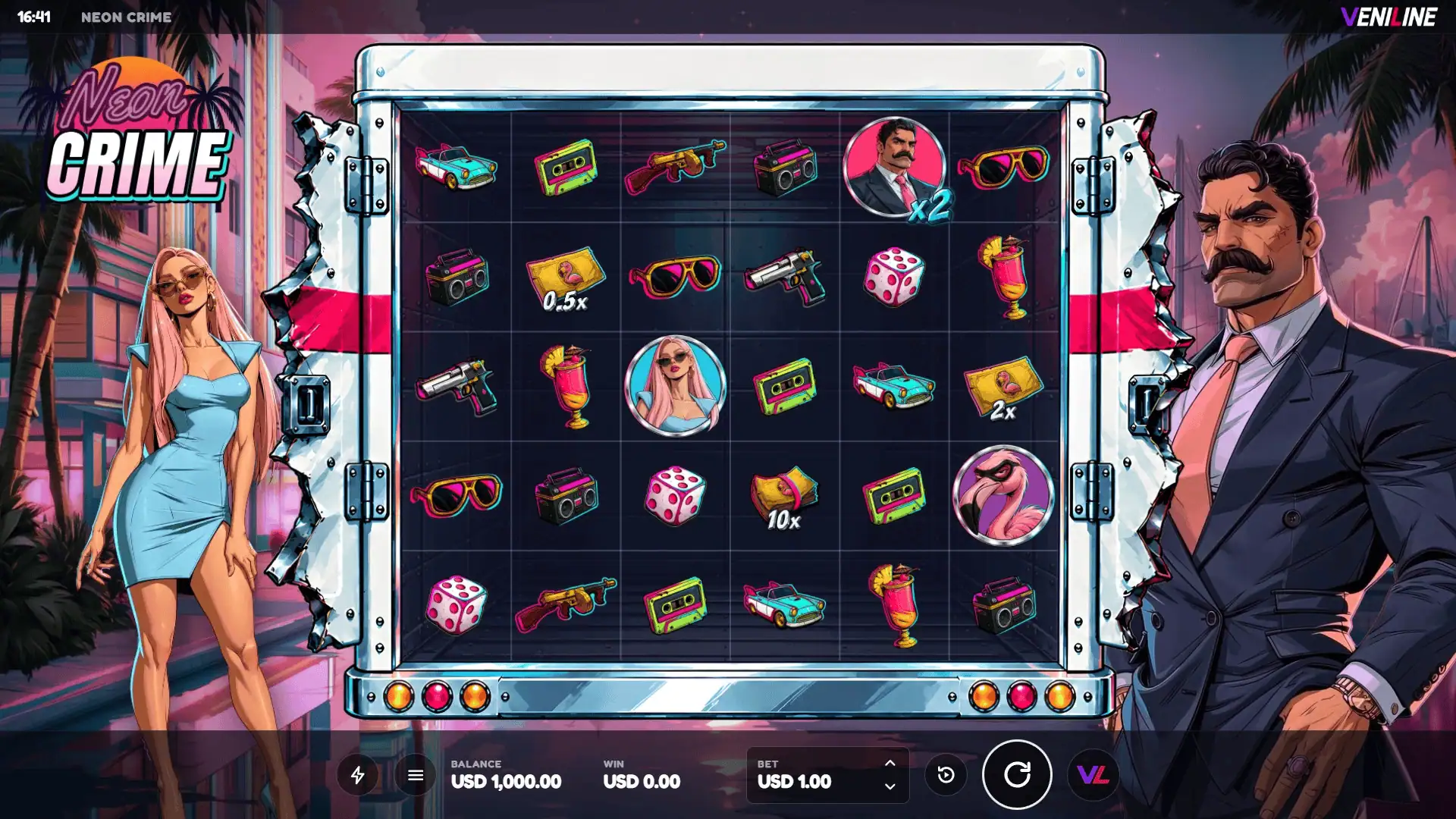 Neon Crime slot gameplay reels