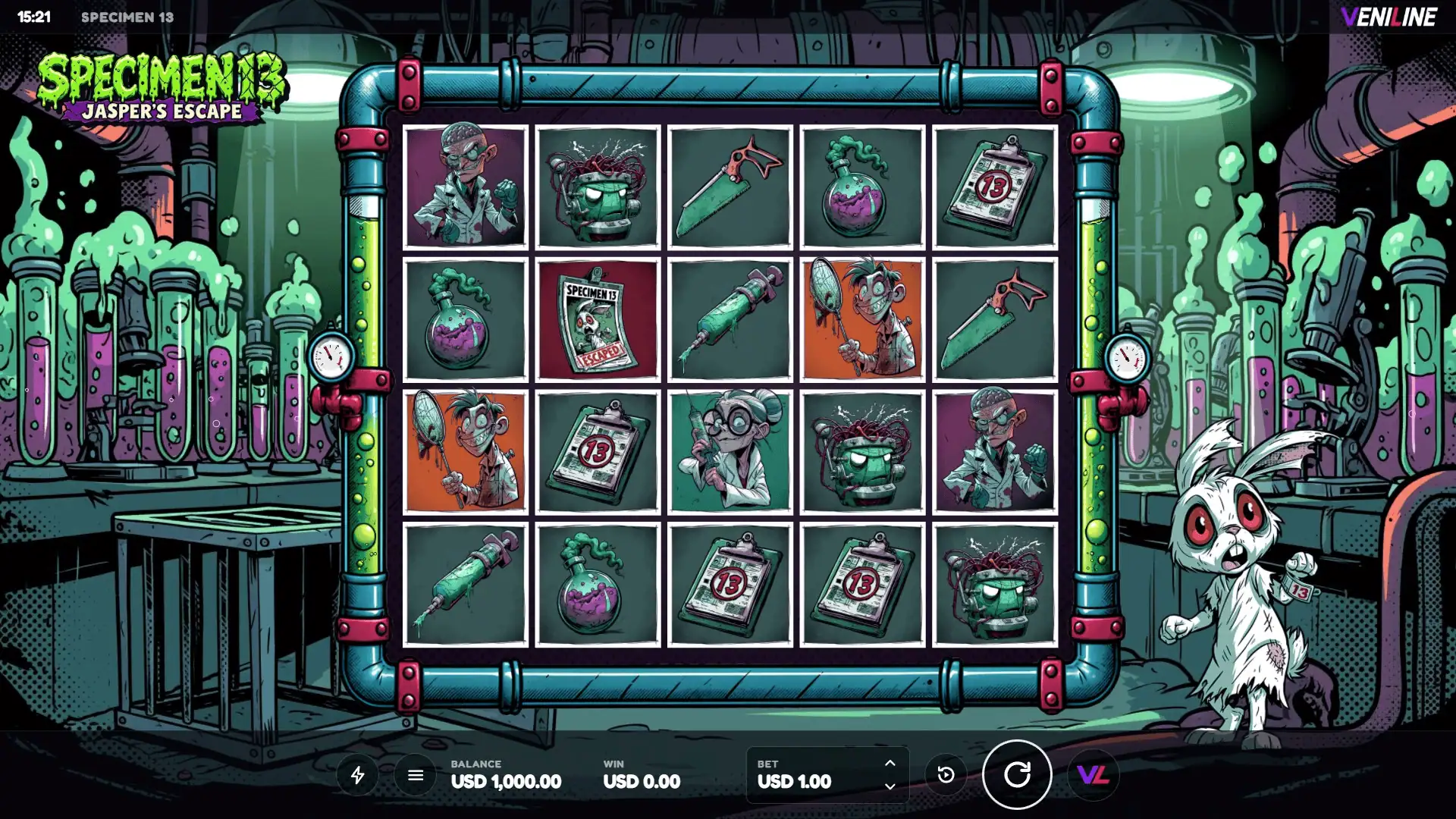 SPECIMEN 13 - Jasper&rsquo;s Escape slot gameplay reels