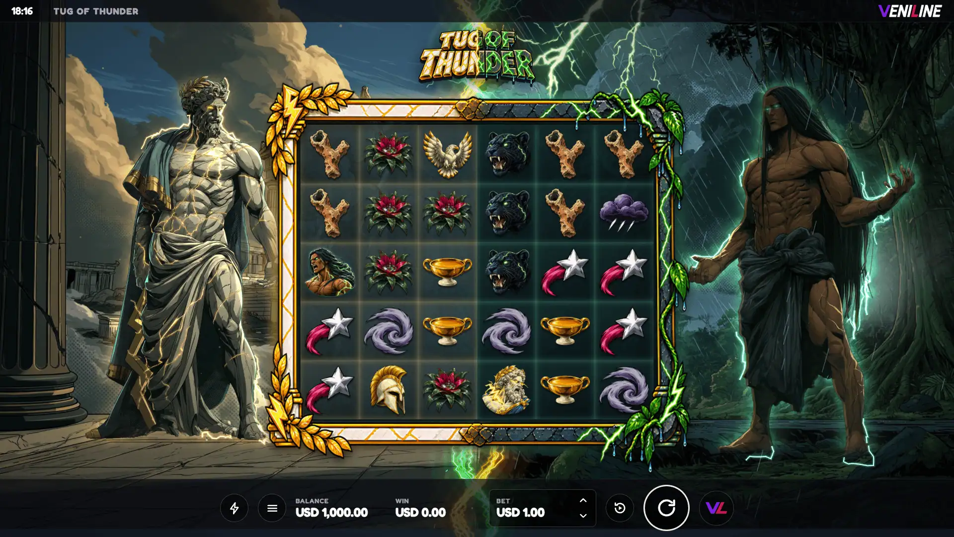 Tug of Thunder slot gameplay reels