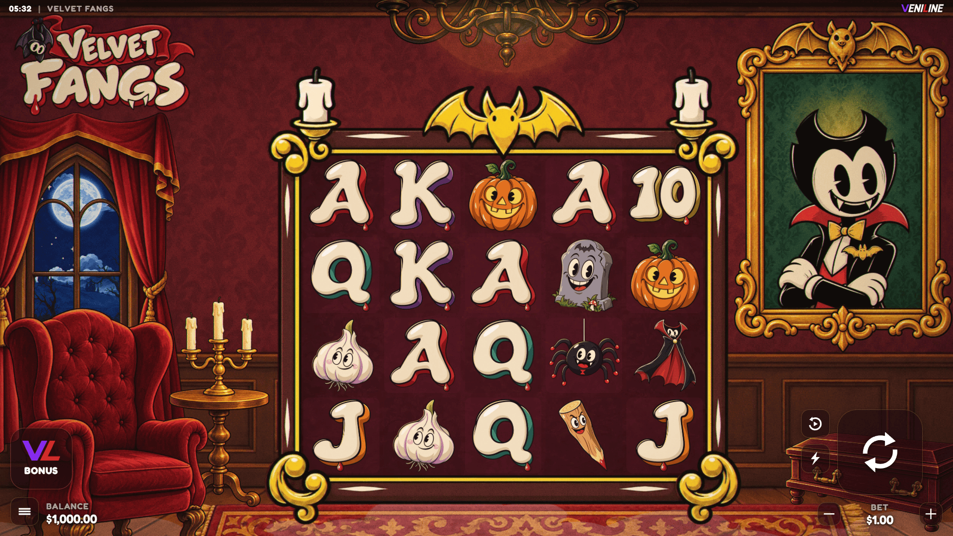Velvet Fangs slot gameplay reels