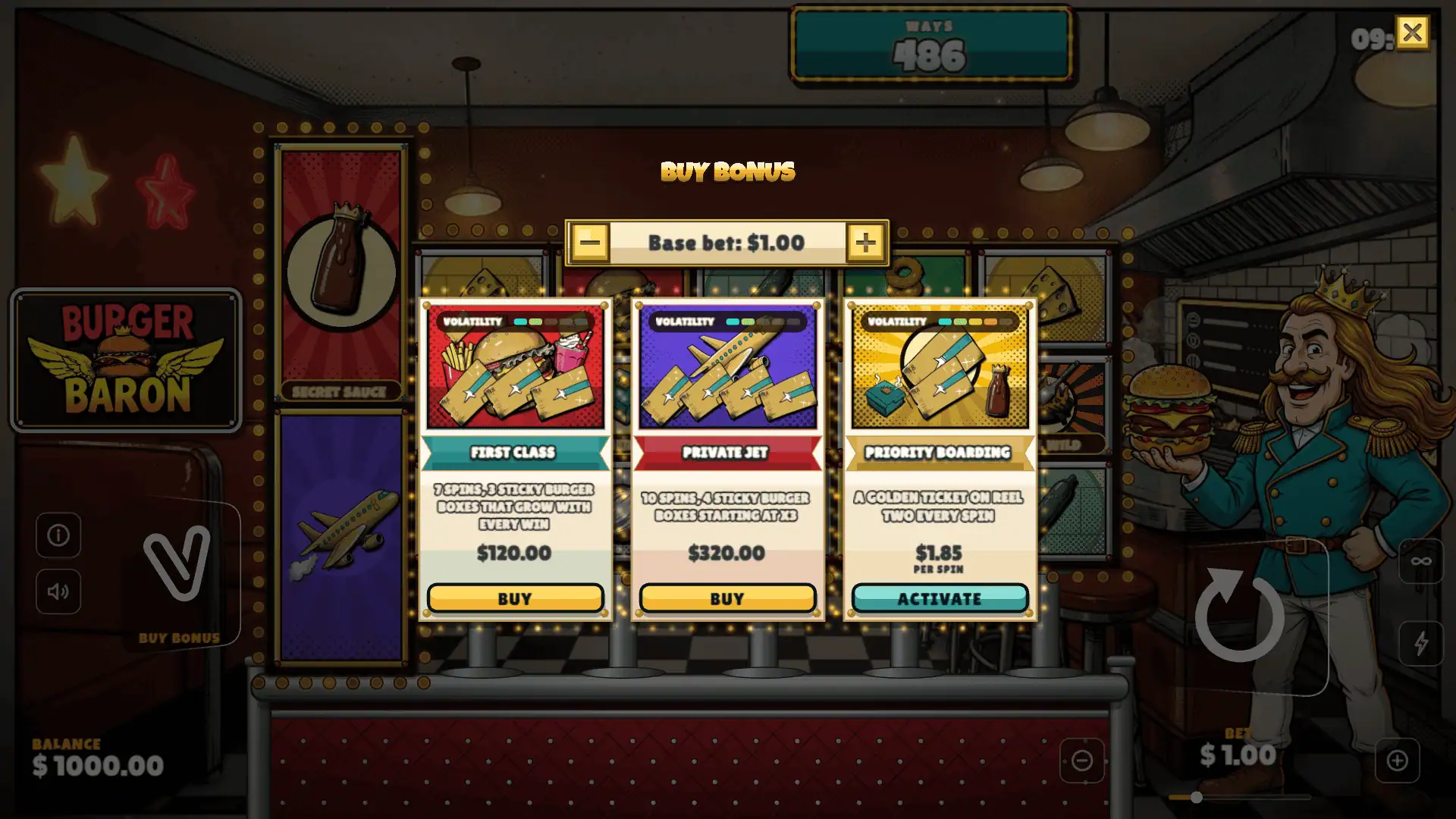 Burger Baron bonus buy menu