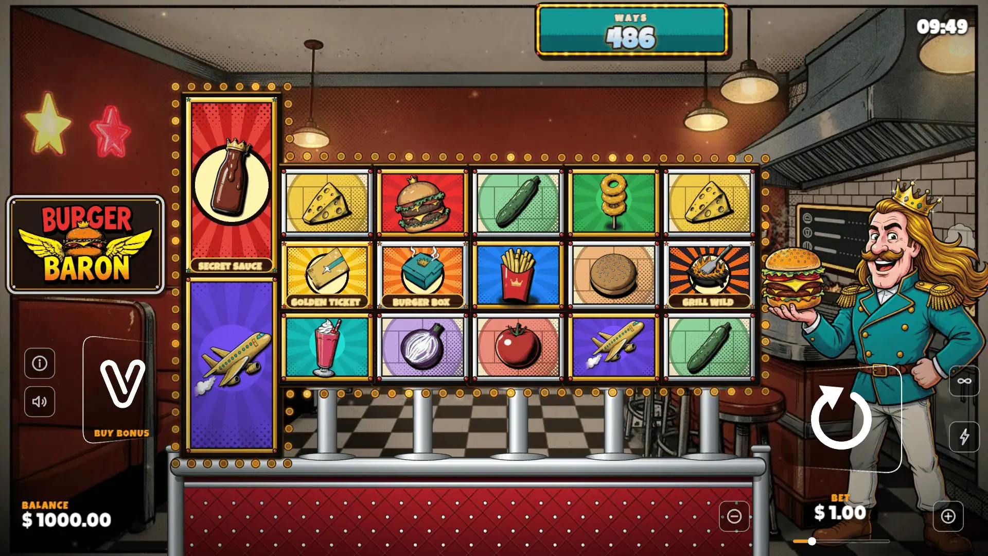 Burger Baron slot gameplay reels