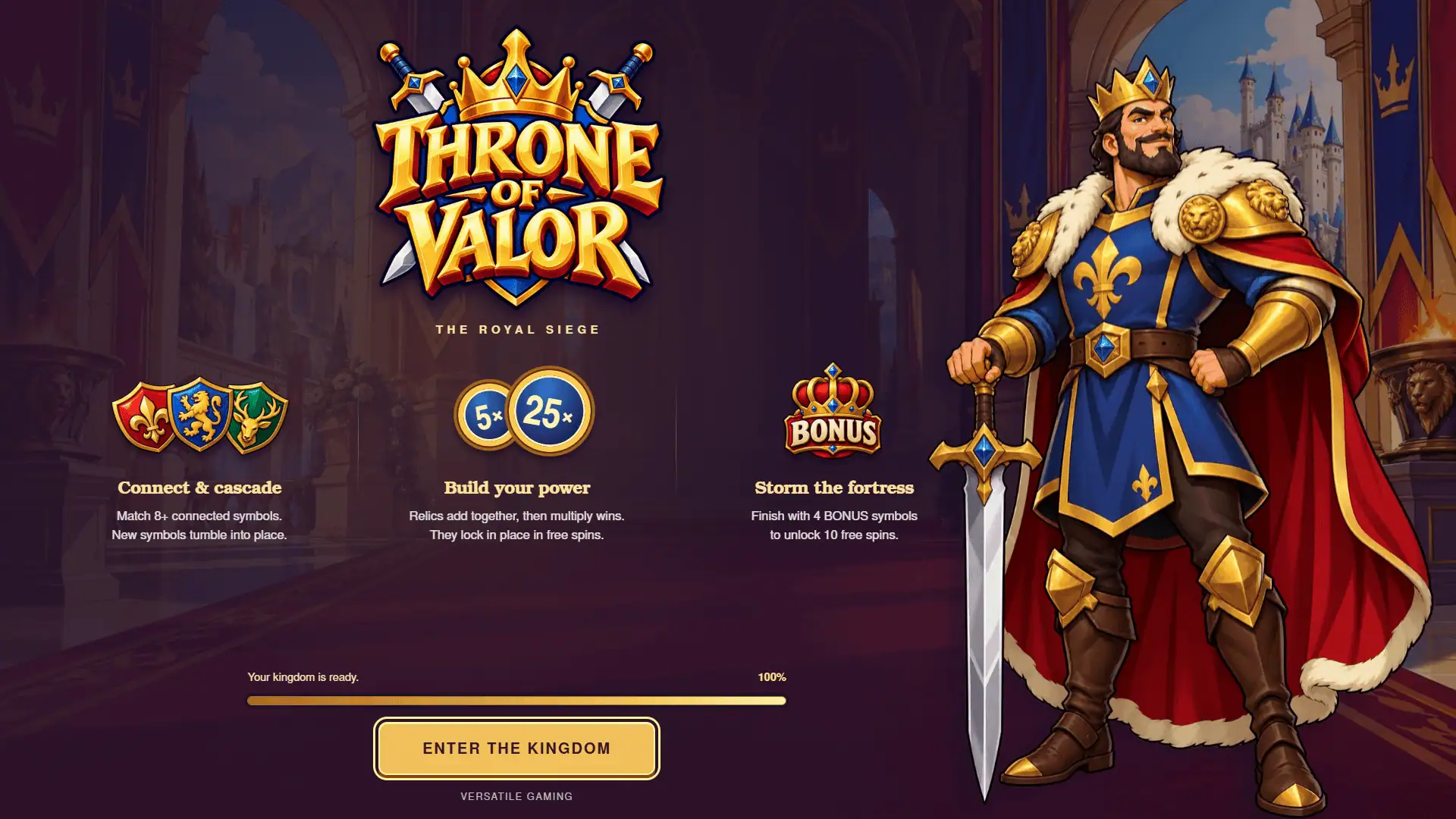 Throne of Valor slot intro screen