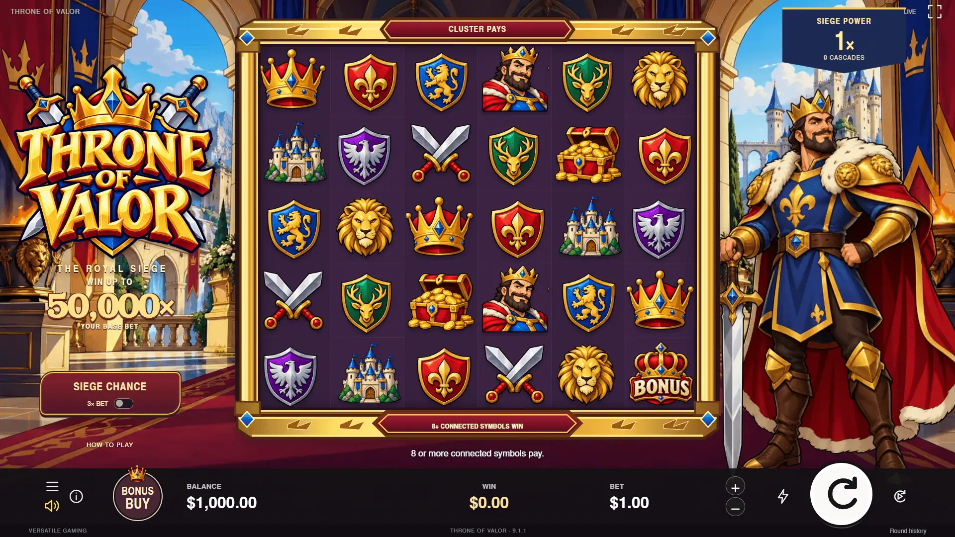 Throne of Valor slot gameplay reels