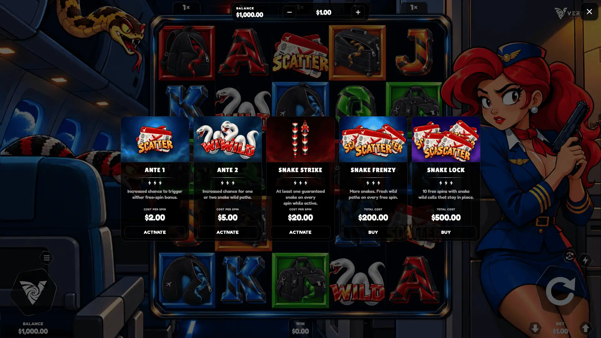 Snakes On A Plane bonus buy menu