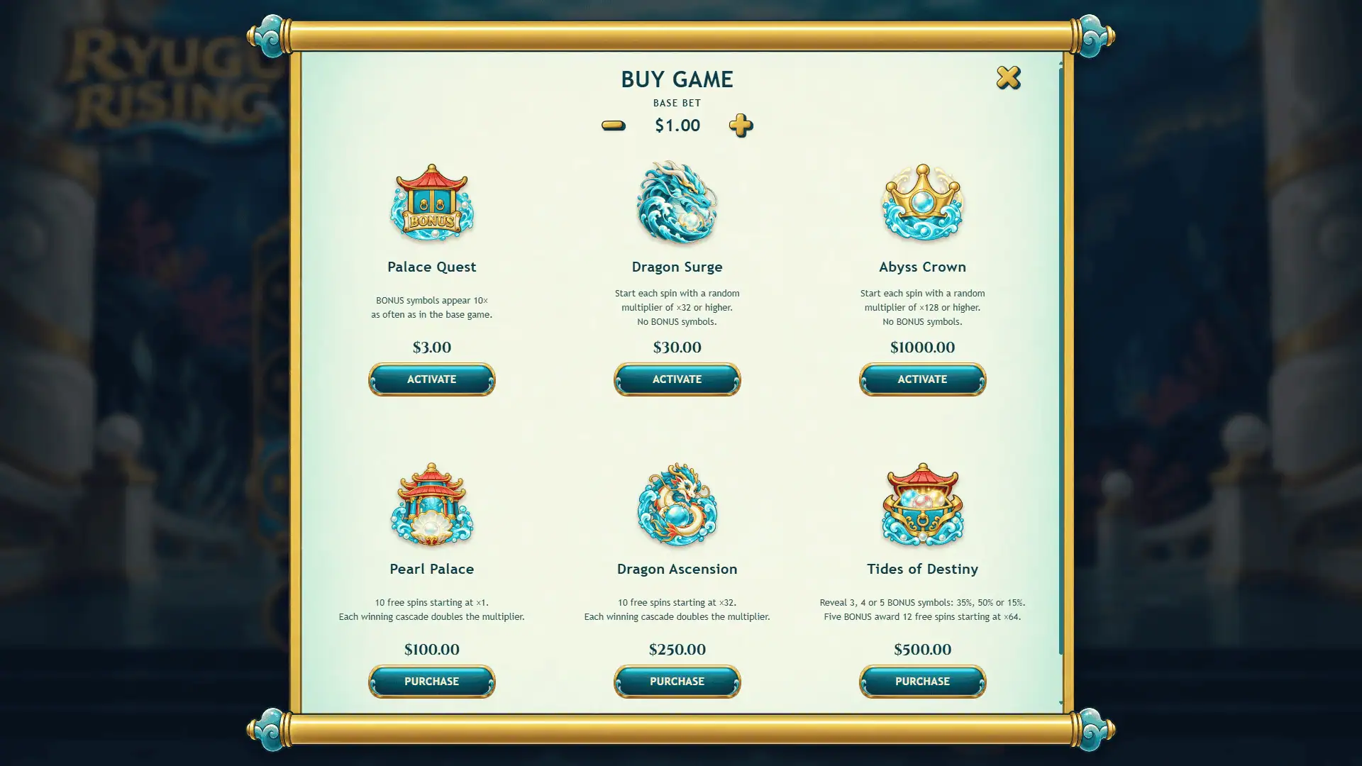 Ryugu Rising bonus buy menu