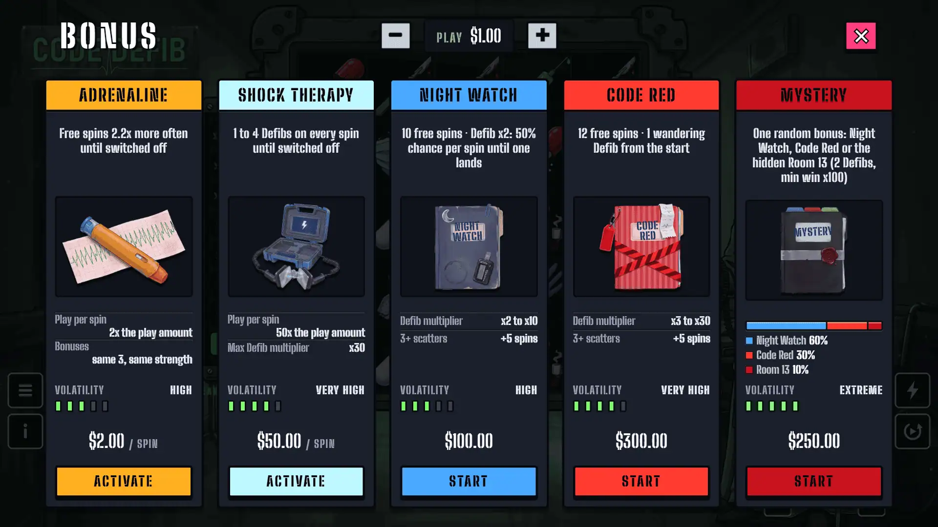 Code Defib bonus buy menu