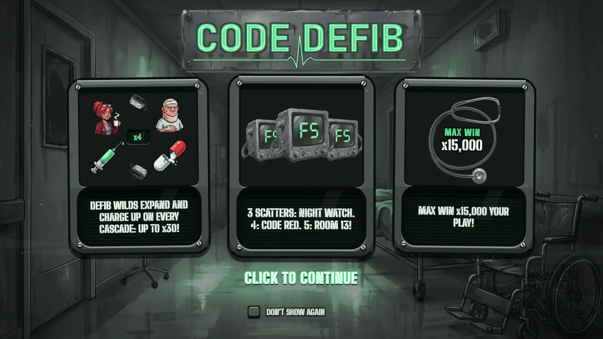Code Defib slot intro screen