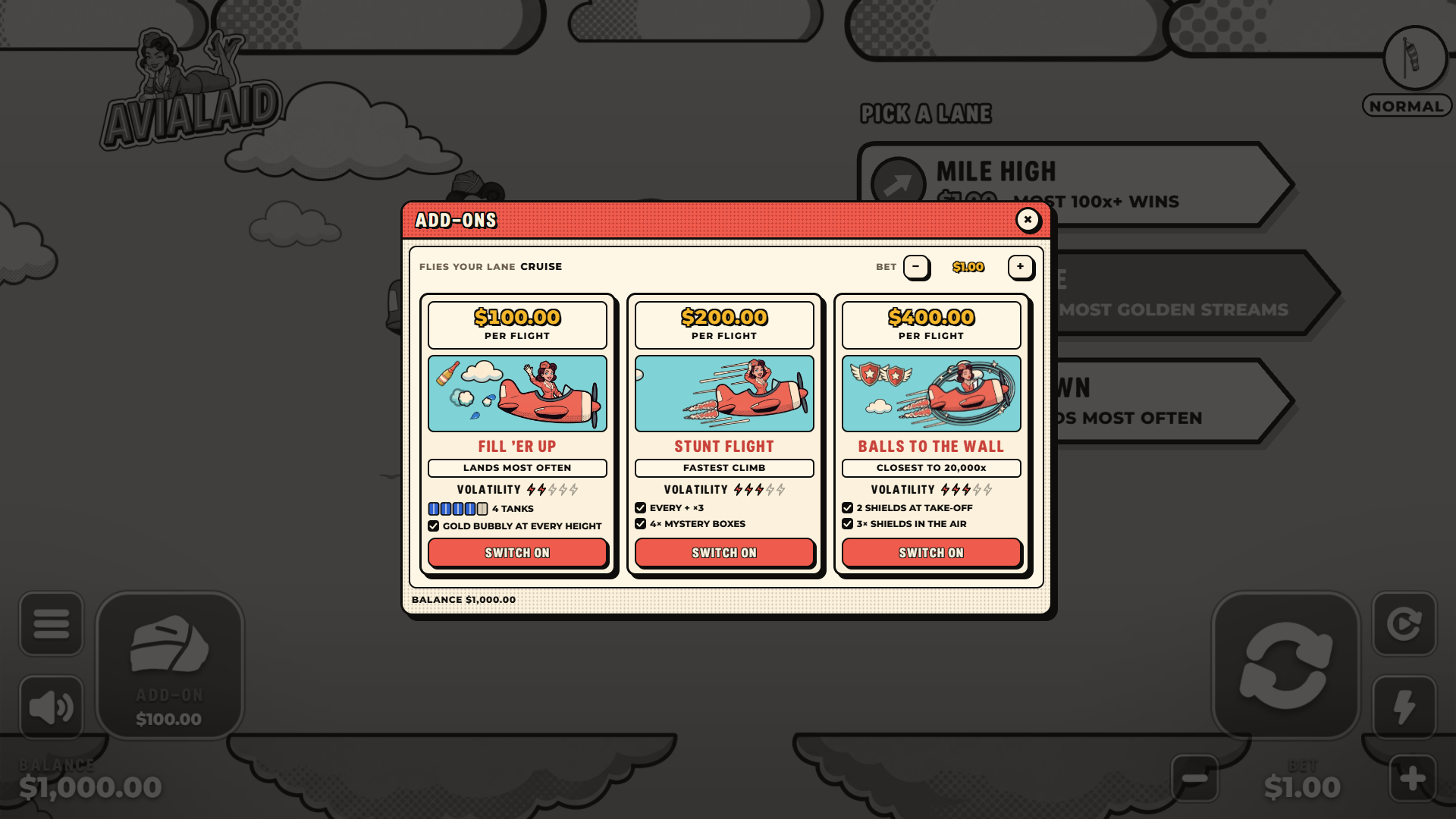 Avialaid bonus buy menu