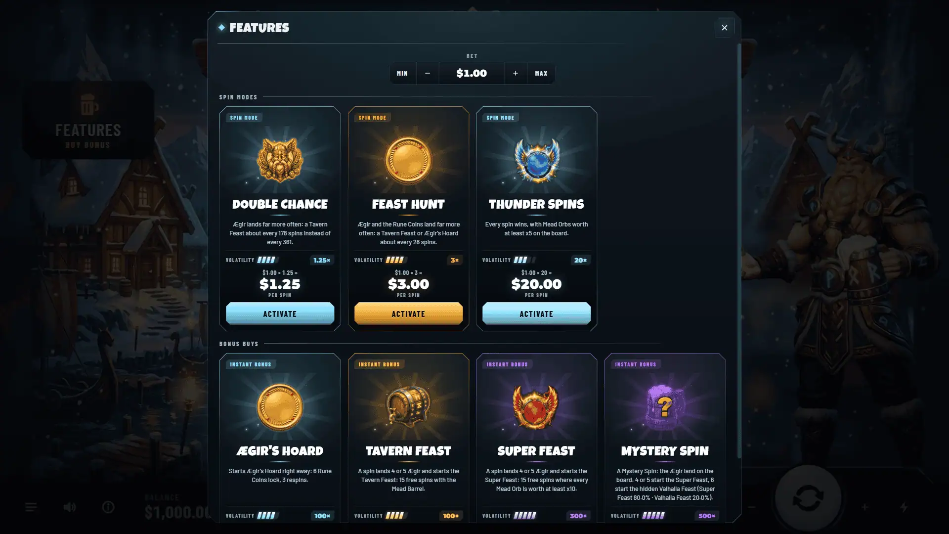 Thundermug bonus buy menu