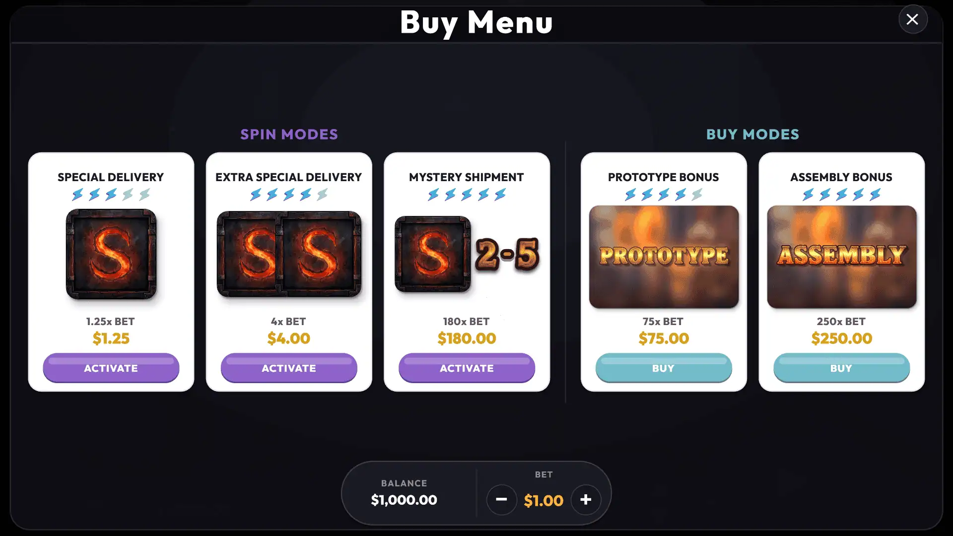 Rex Machina bonus buy menu