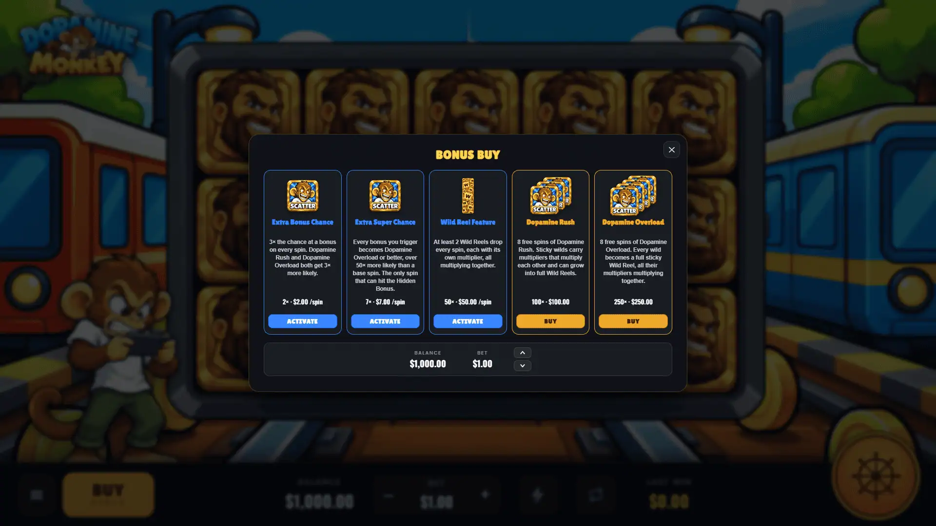 Dopamine Monkey Bonus Buy bonus buy menu