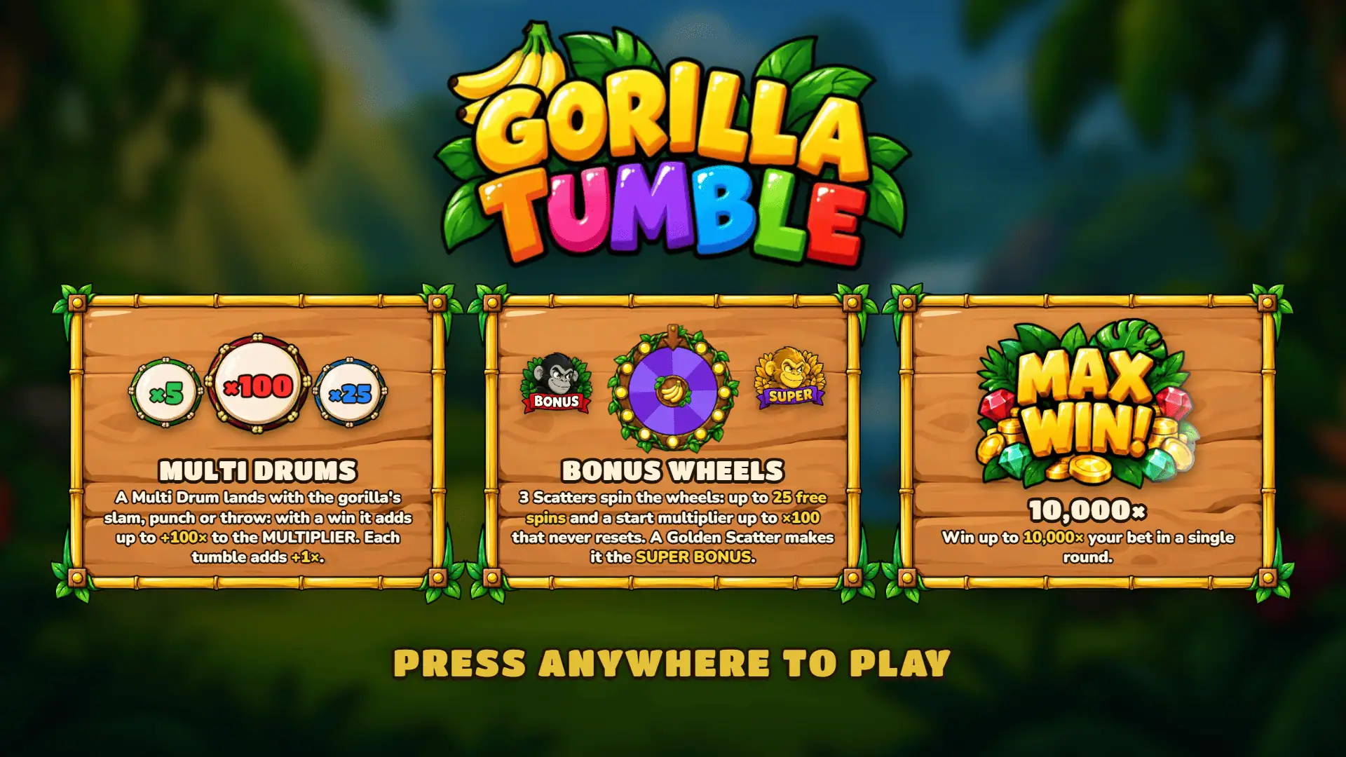 Gorilla Tumble slot intro screen