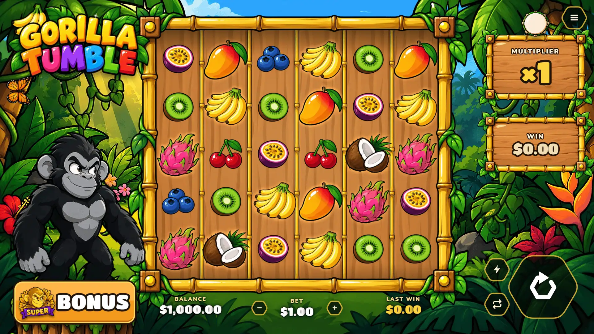 Gorilla Tumble slot gameplay reels