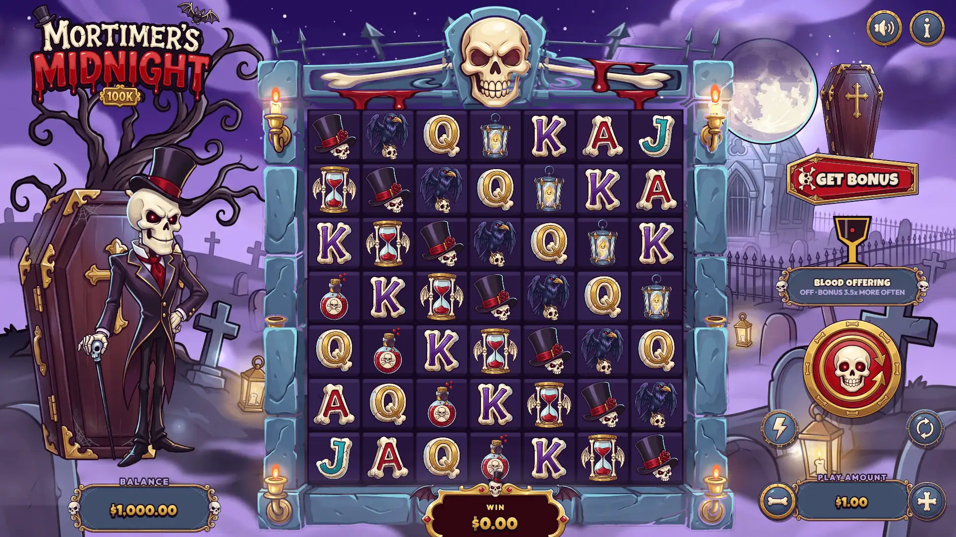 Mortimer's Midnight 100K slot gameplay reels