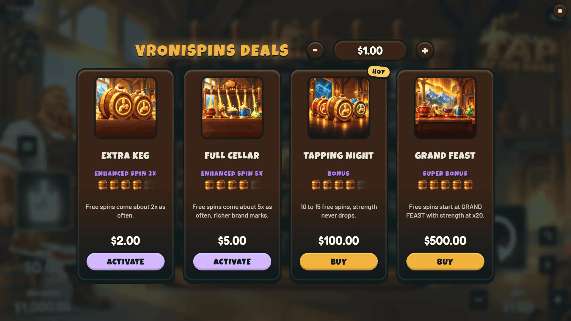 Tap of the Gods bonus buy menu
