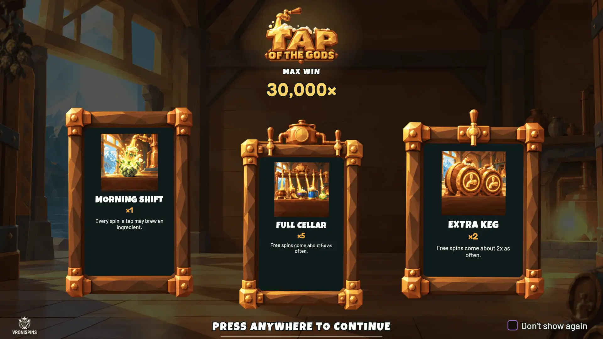 Tap of the Gods slot intro screen