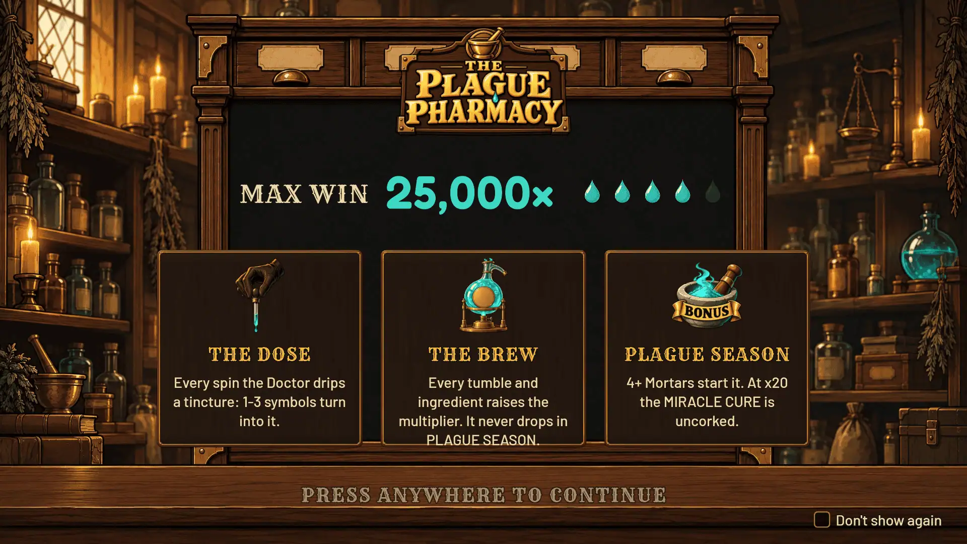 The Plague Pharmacy slot intro screen