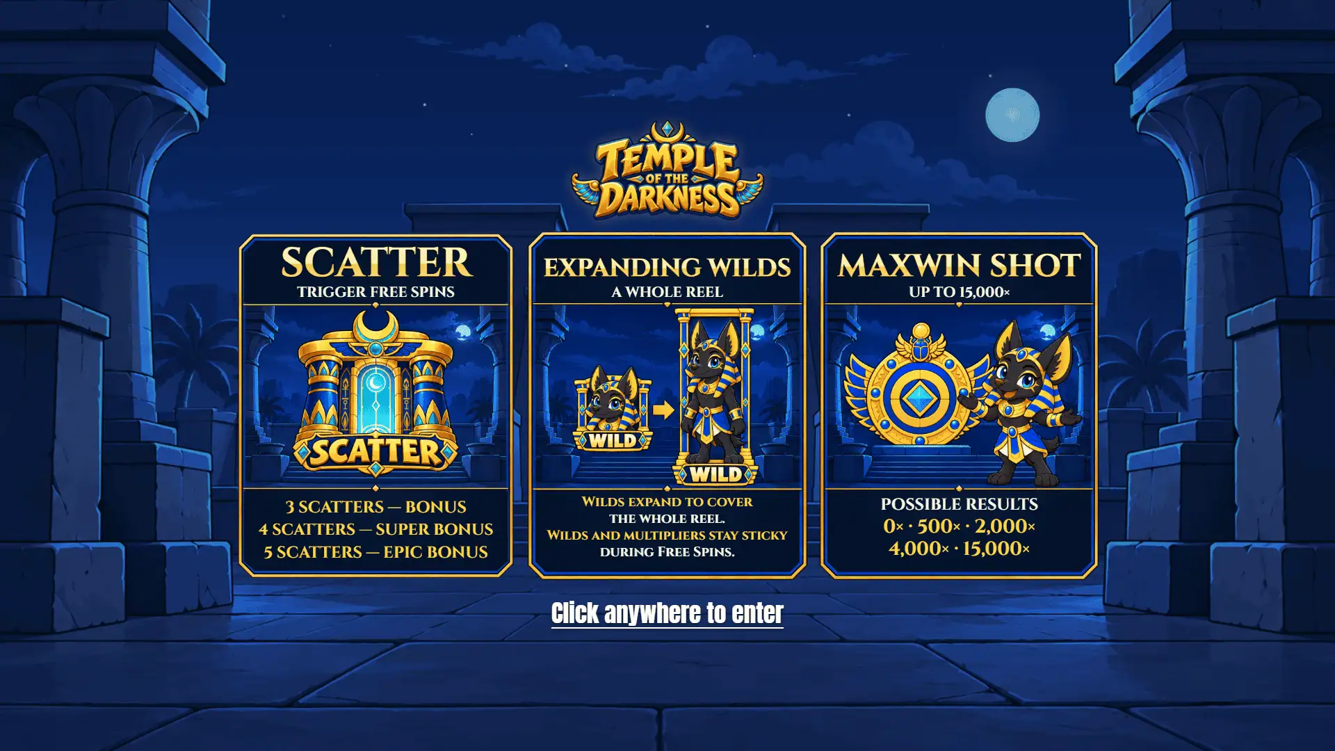 Temple of the Darkness slot intro screen