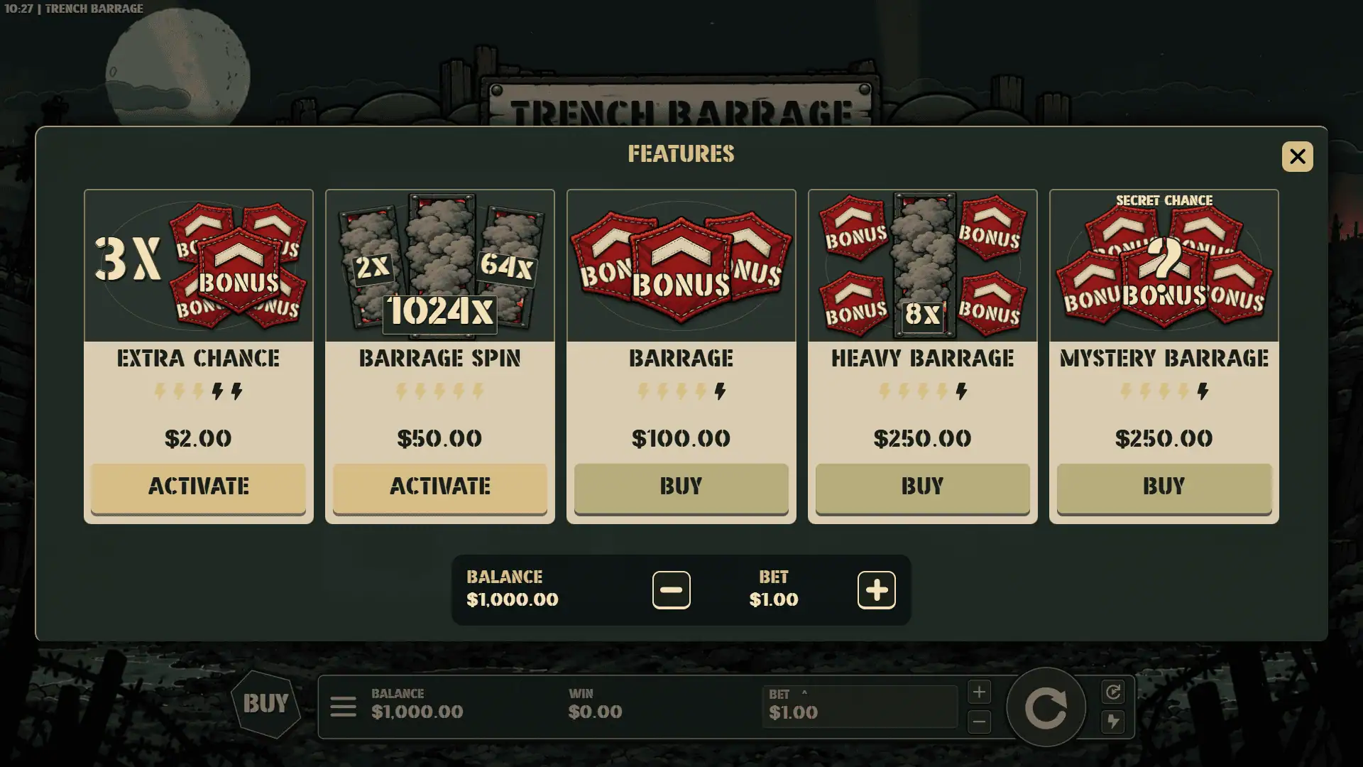 Trench Barrage bonus buy menu