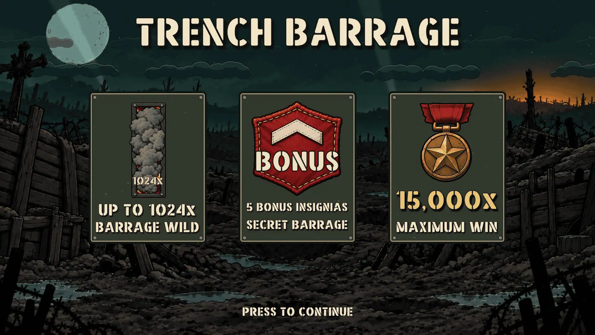 Trench Barrage slot intro screen