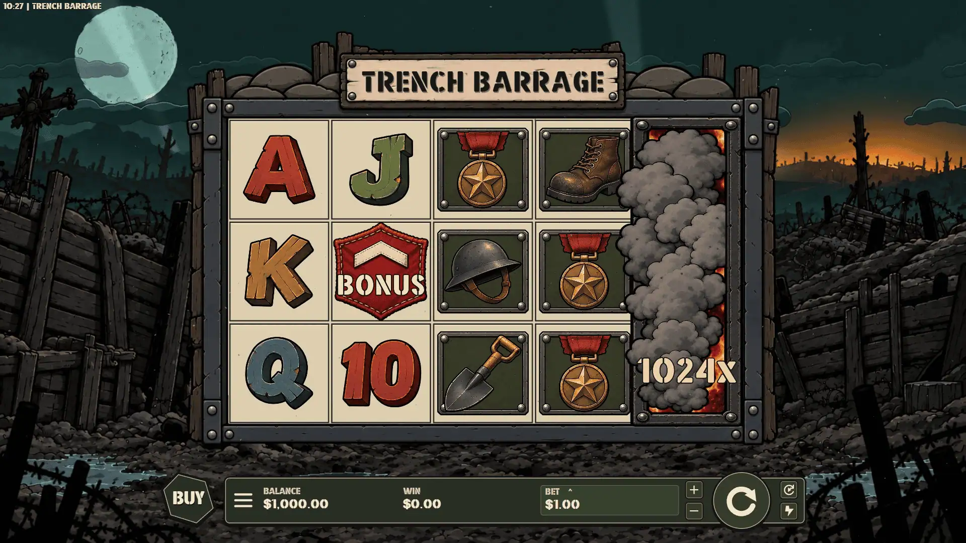 Trench Barrage slot gameplay reels