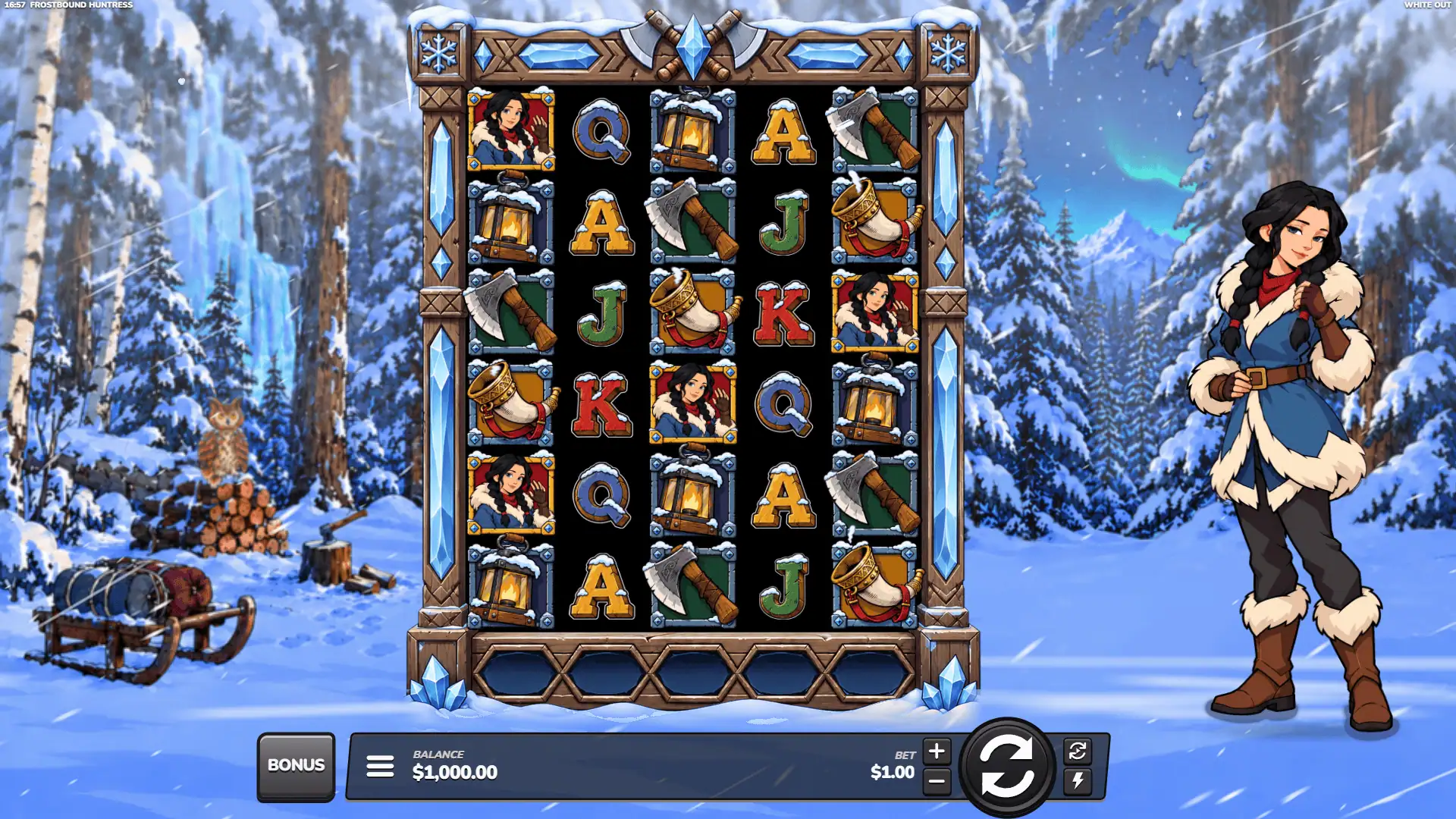 Frostbound Huntress slot gameplay reels