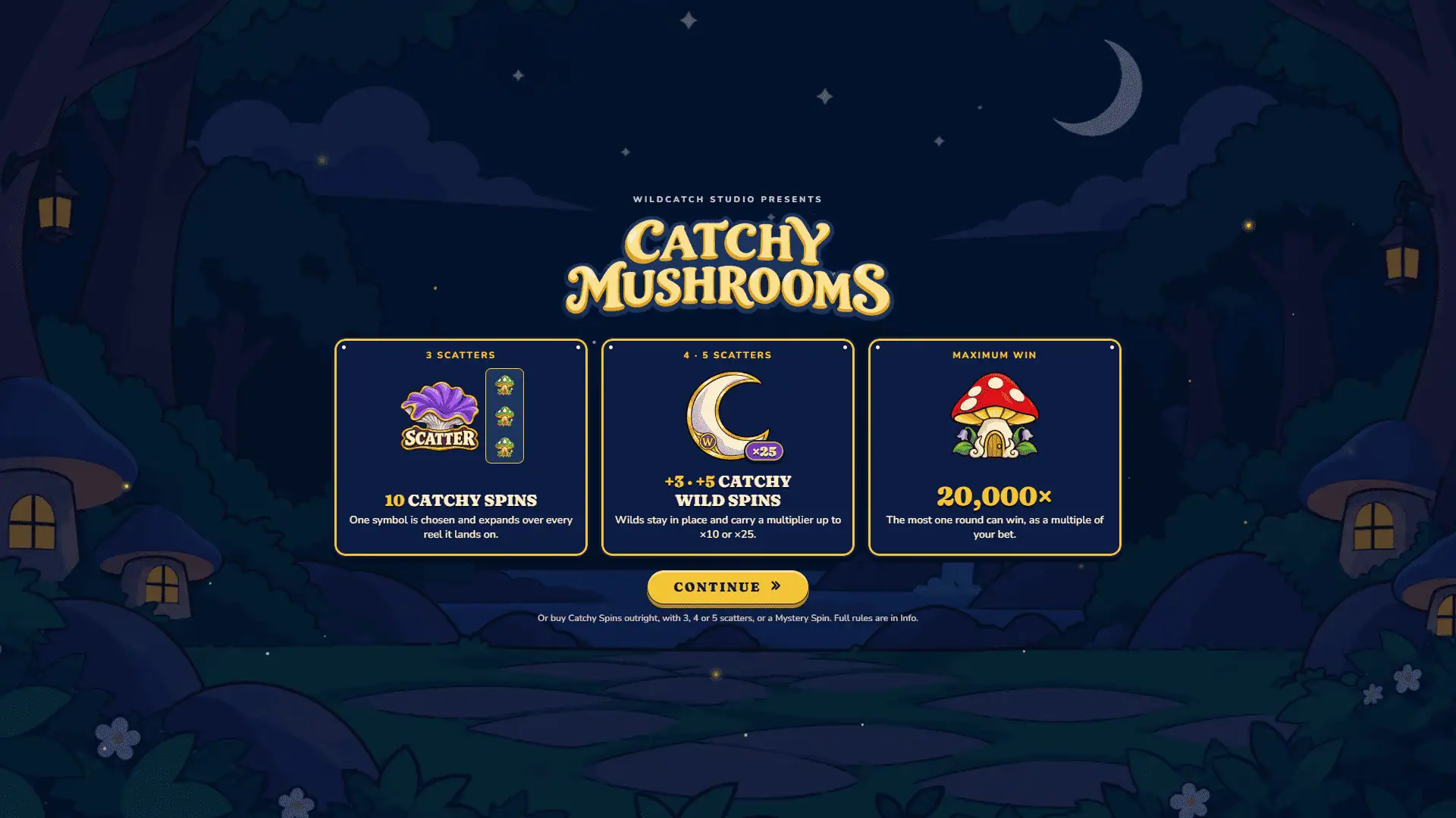 Catchy Mushrooms slot intro screen
